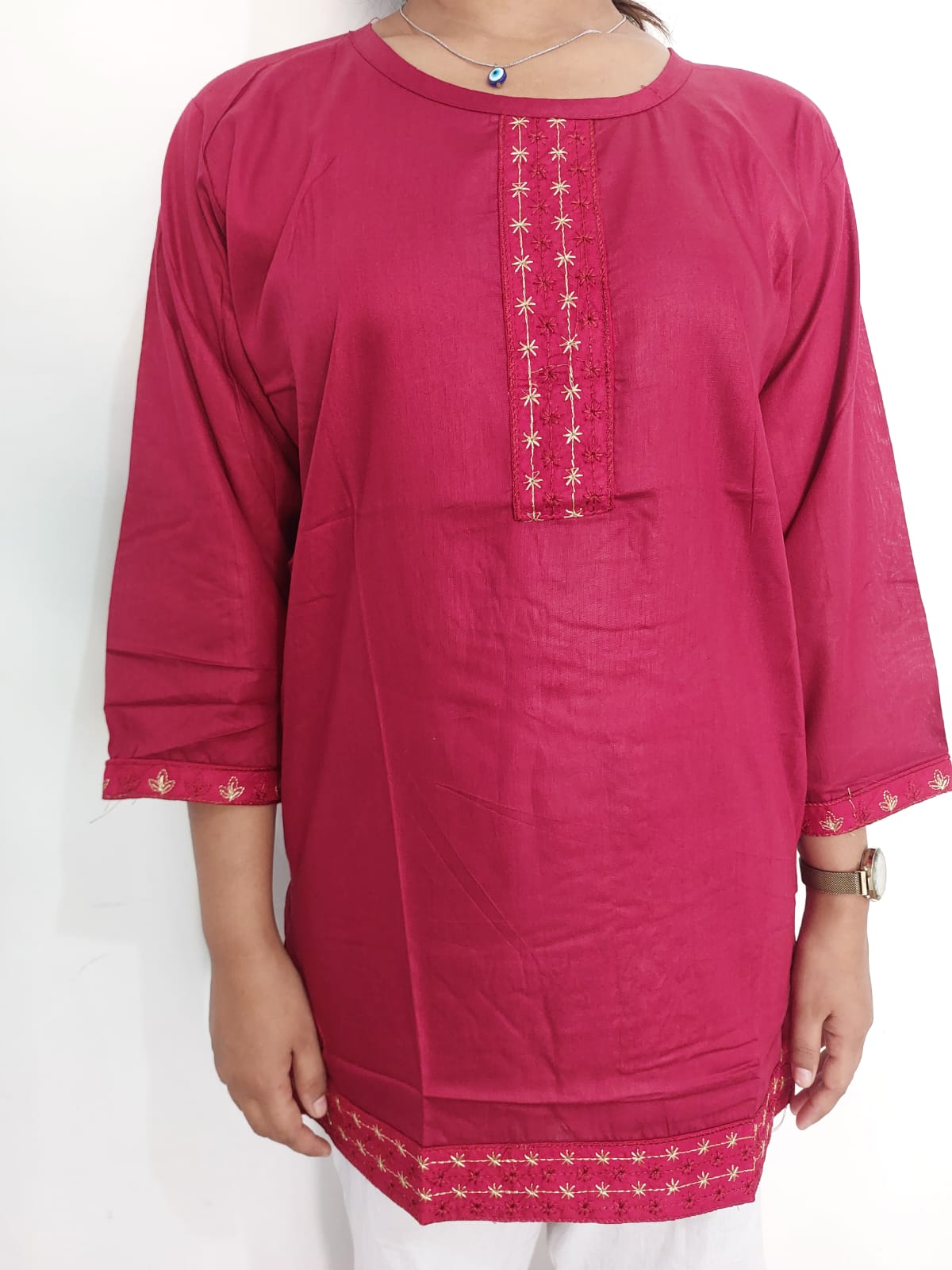 Maharathi women red embroidered pure cotton top 