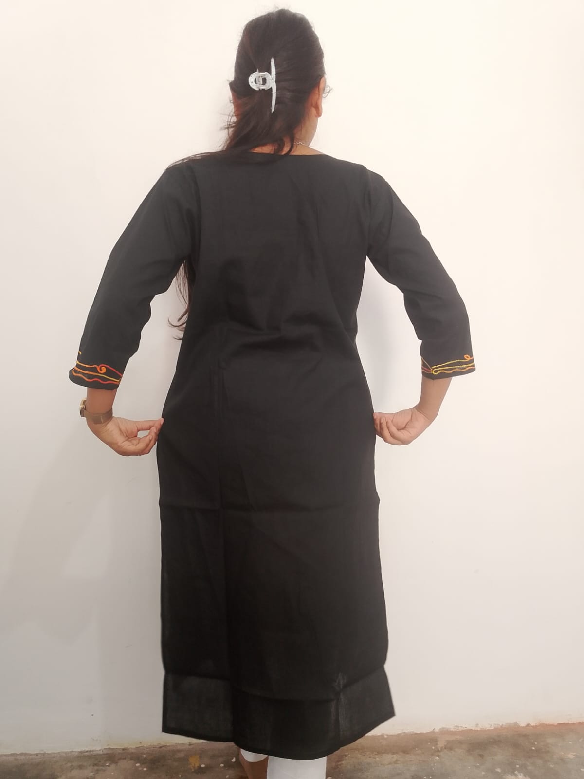 Women chikan embroidery, embroidered pure cotton A-line kurta