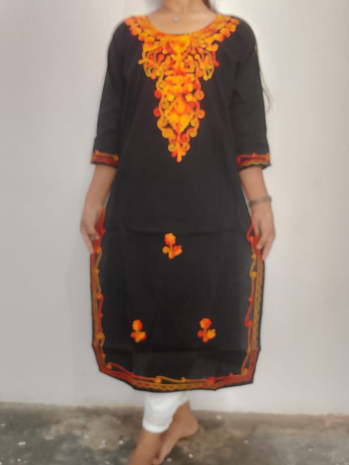 Women chikan embroidery, embroidered pure cotton A-line kurta