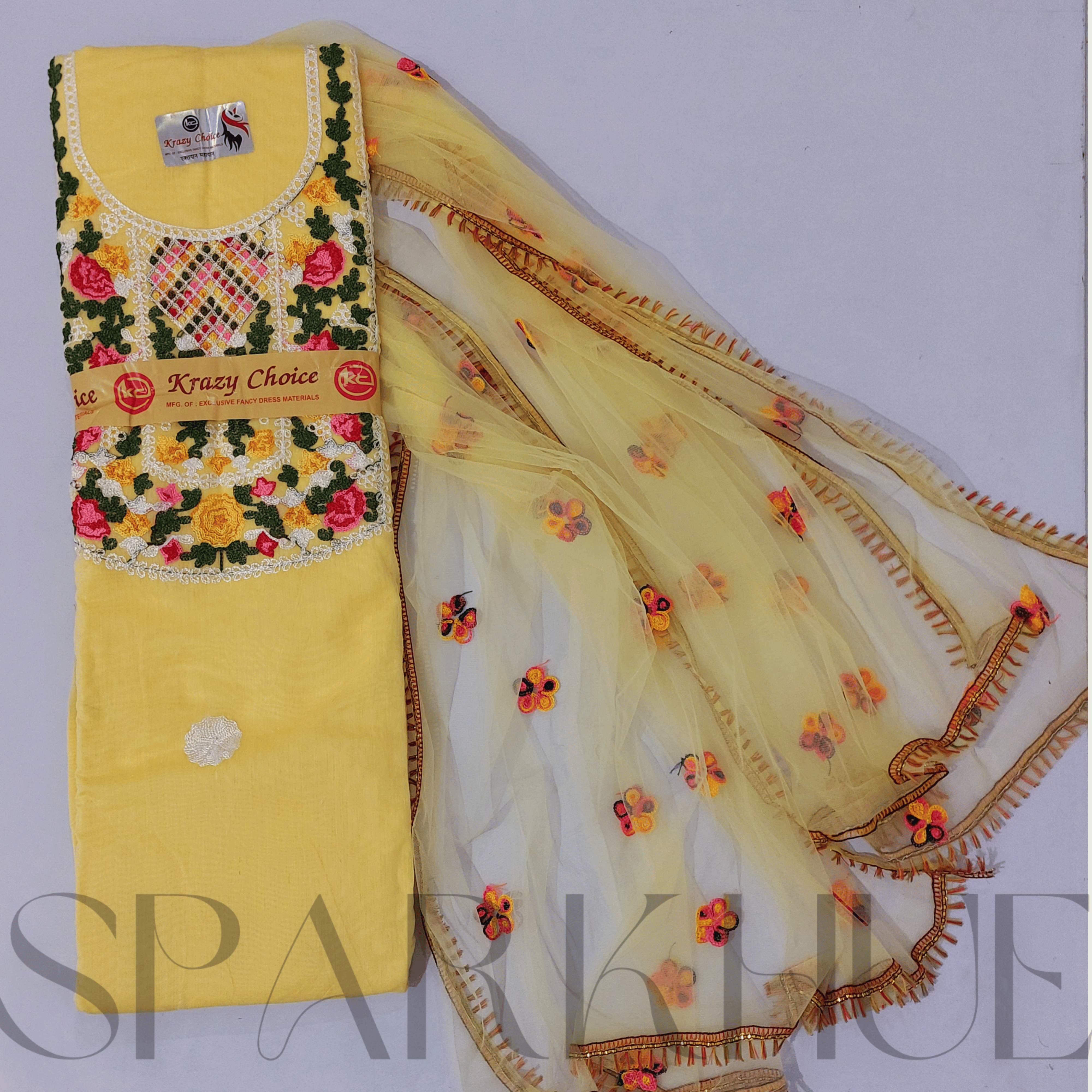  Unstitched emboridered pattern cotton kurta set