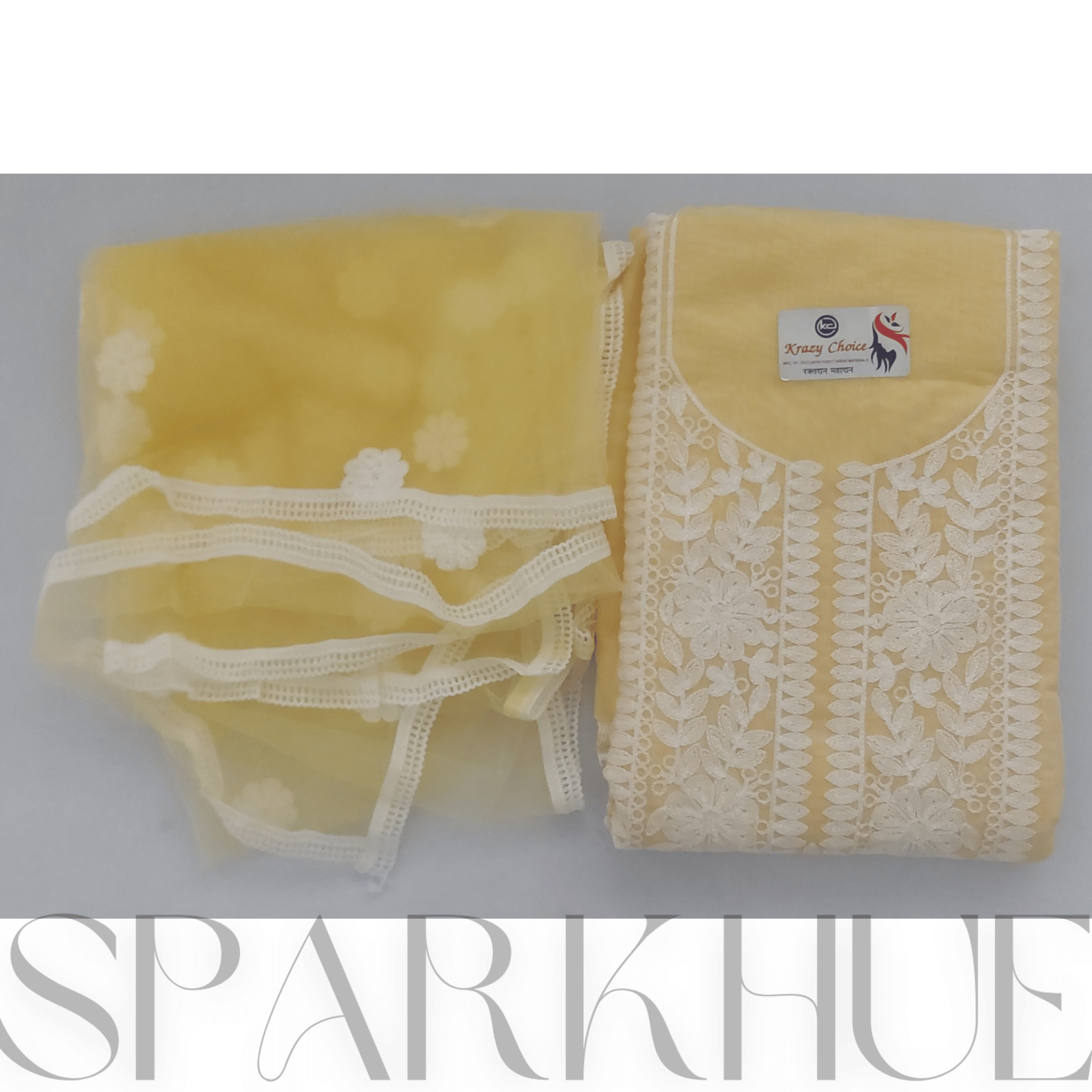  Unstitched yellow embroidered dress  women kurta