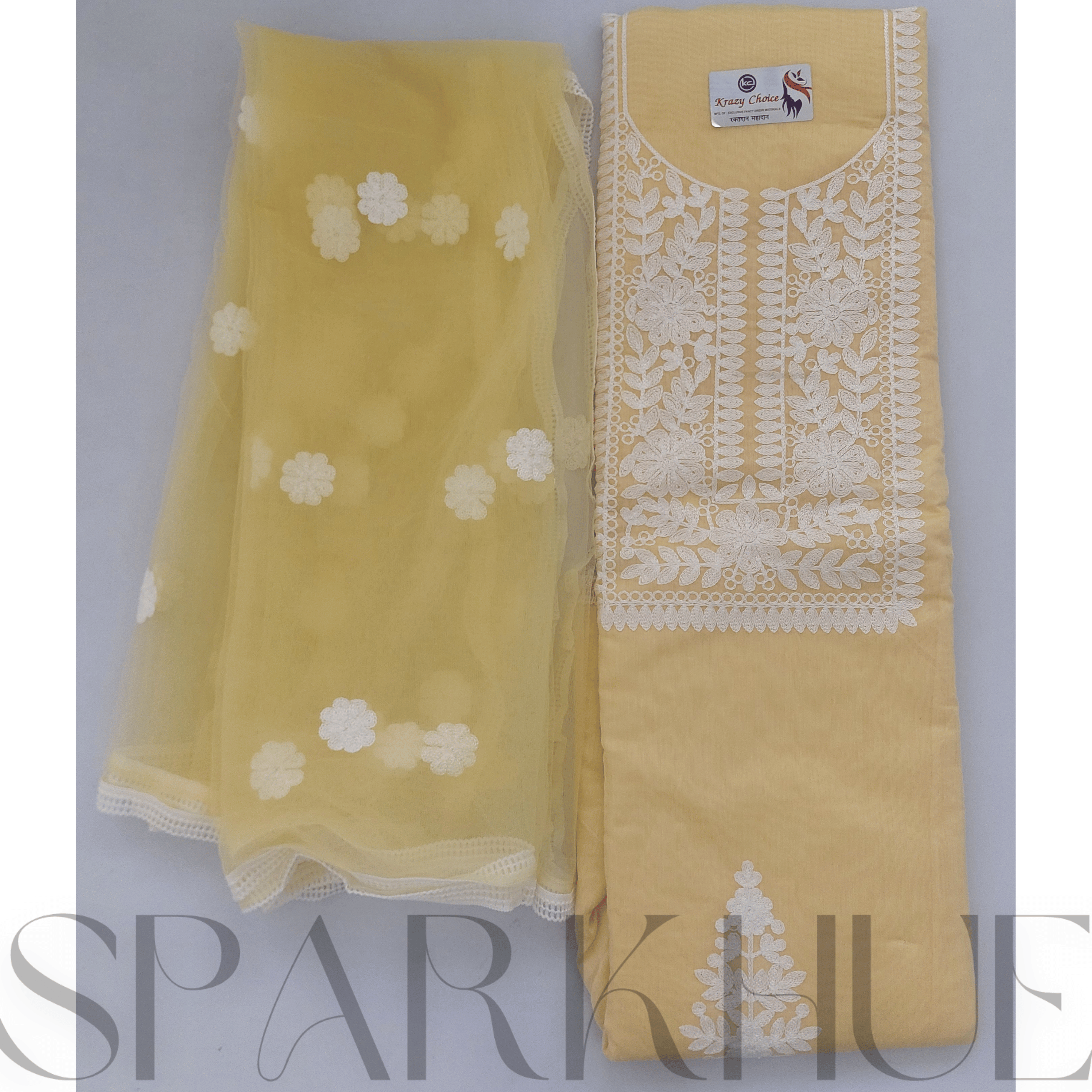  Unstitched yellow embroidered dress  women kurta
