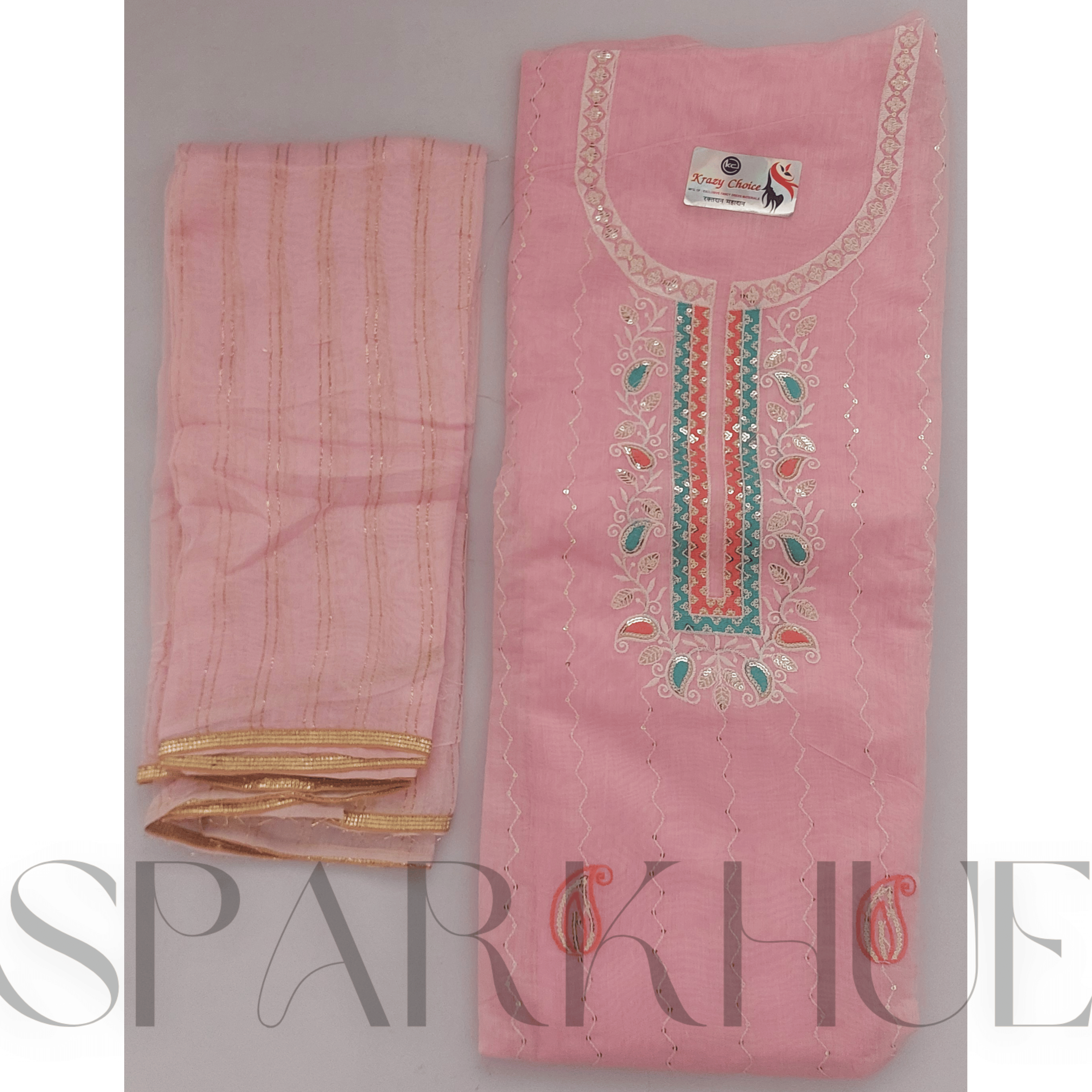 Unstitched pink embroidered suit women fashion  kurta