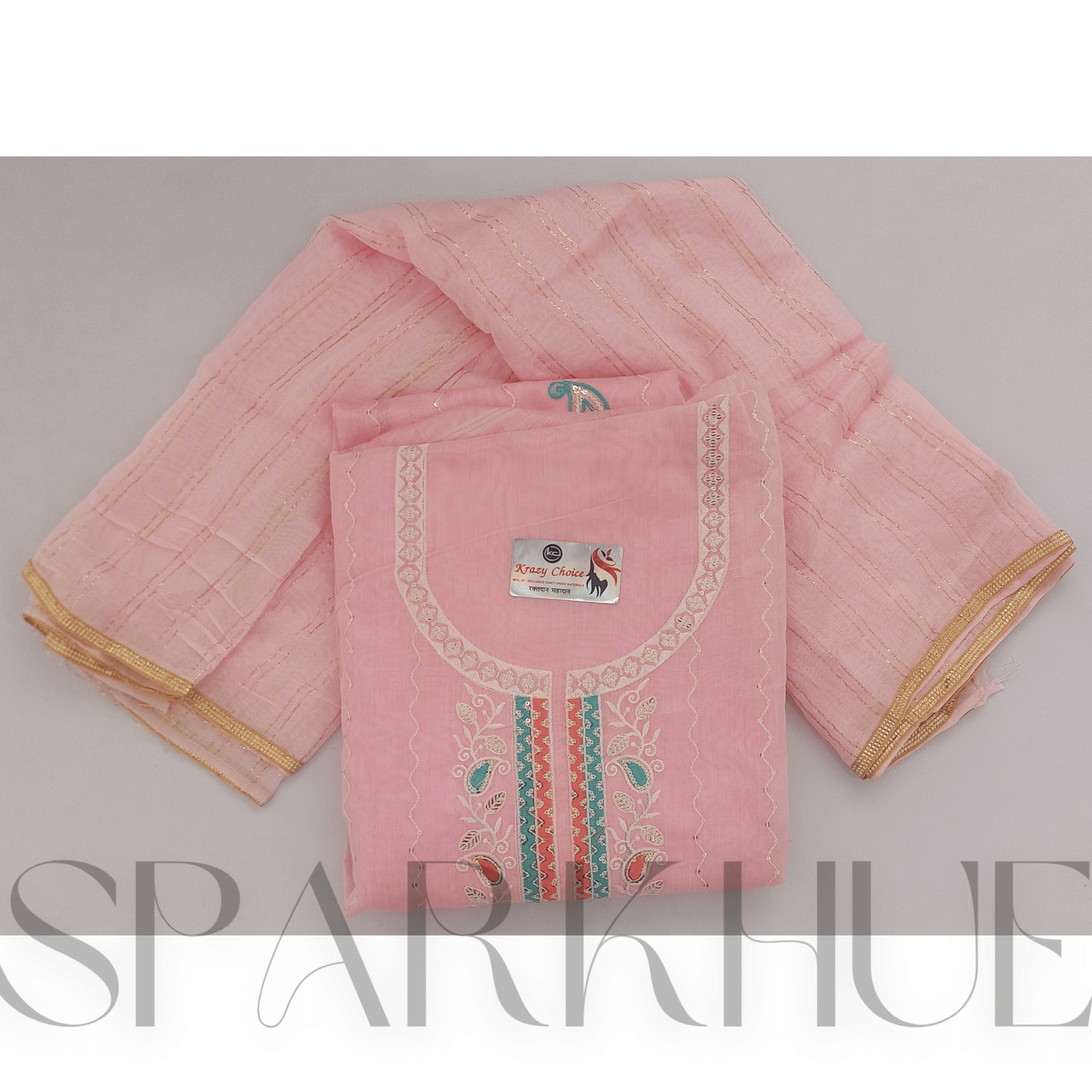   Unstitched pink embroidered suit women fashion  kurta 