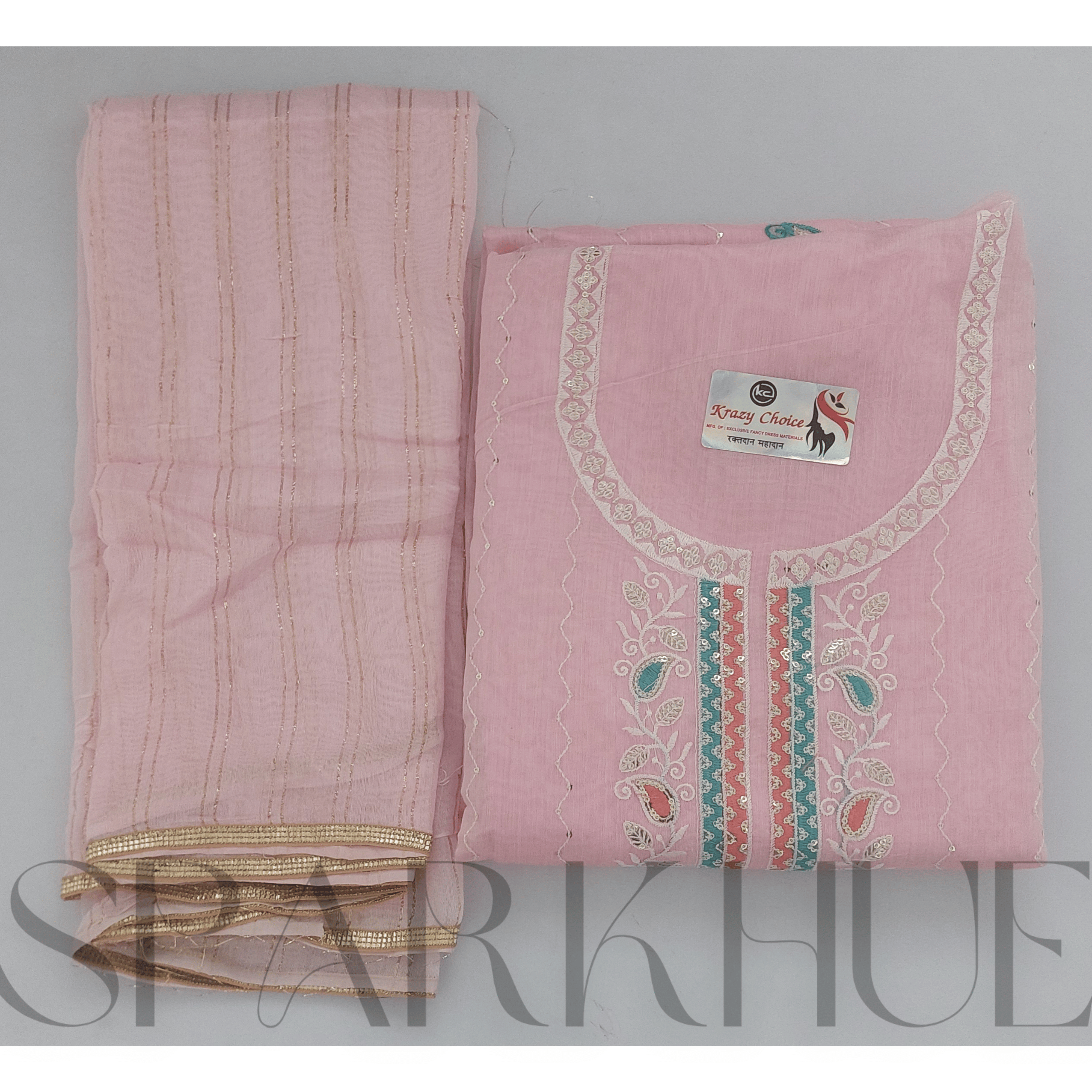   Unstitched pink embroidered suit women fashion  kurta 