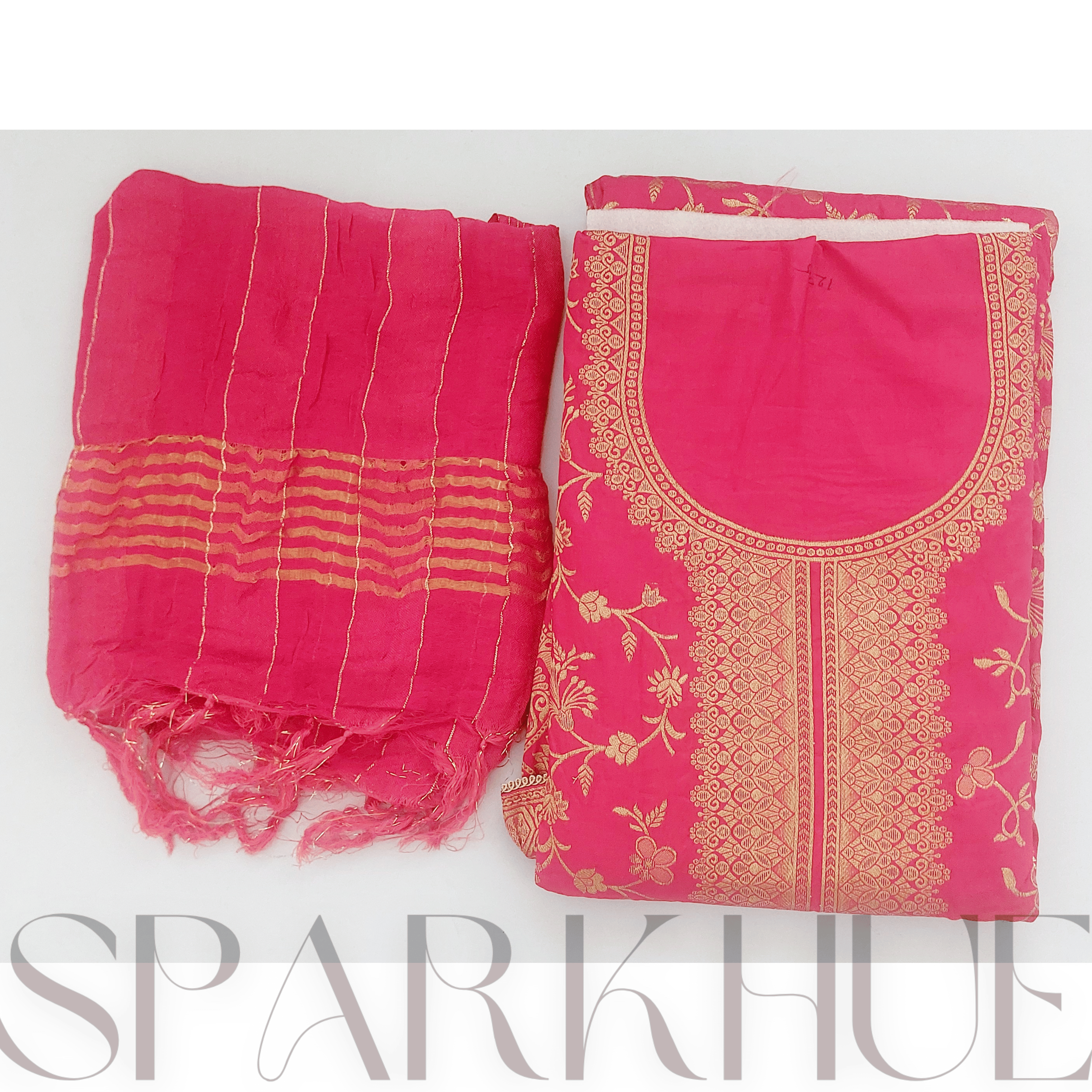  Unstitched women fashion wear embroidered bright pink elegant traditional (Banarasi Kurti)