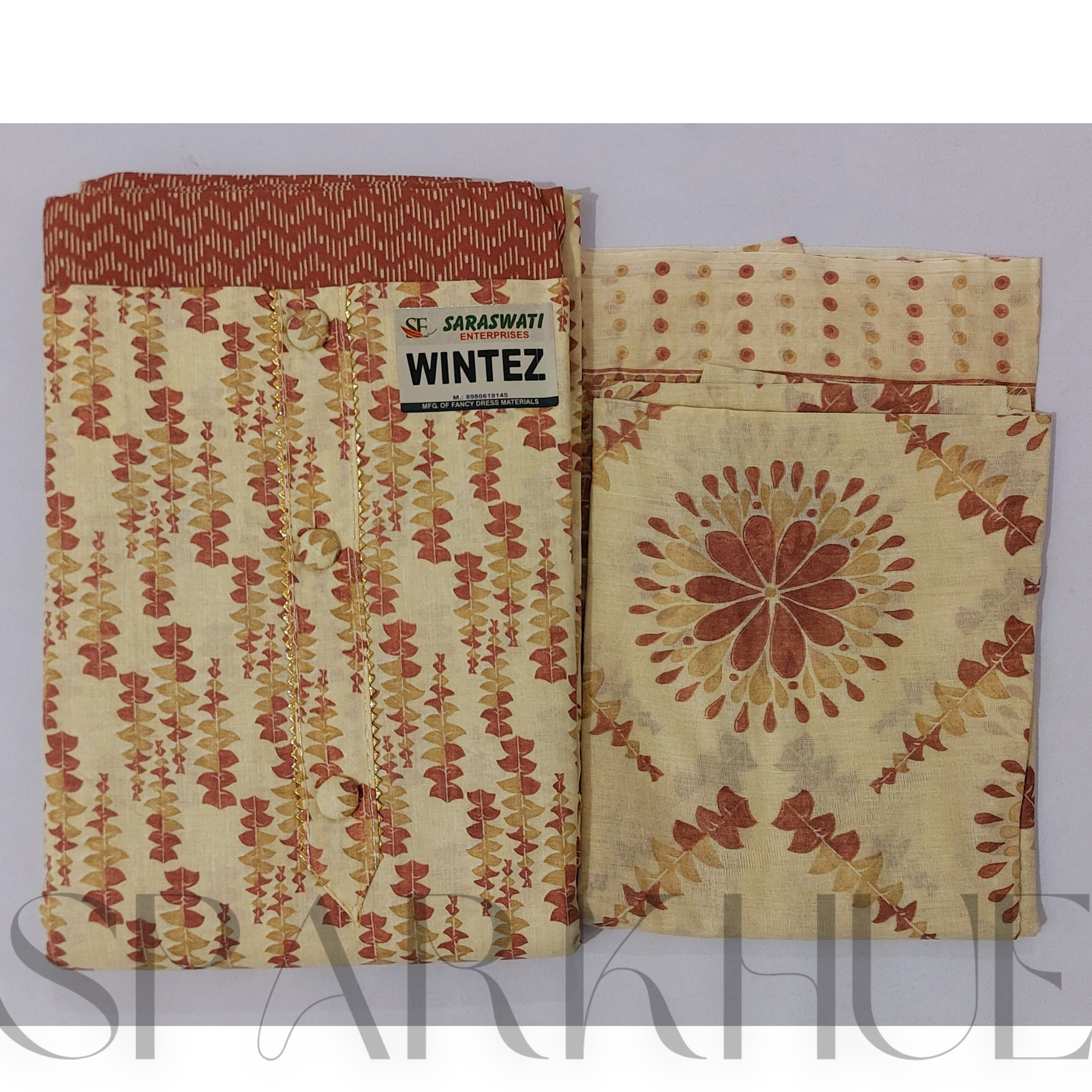 Unstitched floral printed pure cotton kurta set