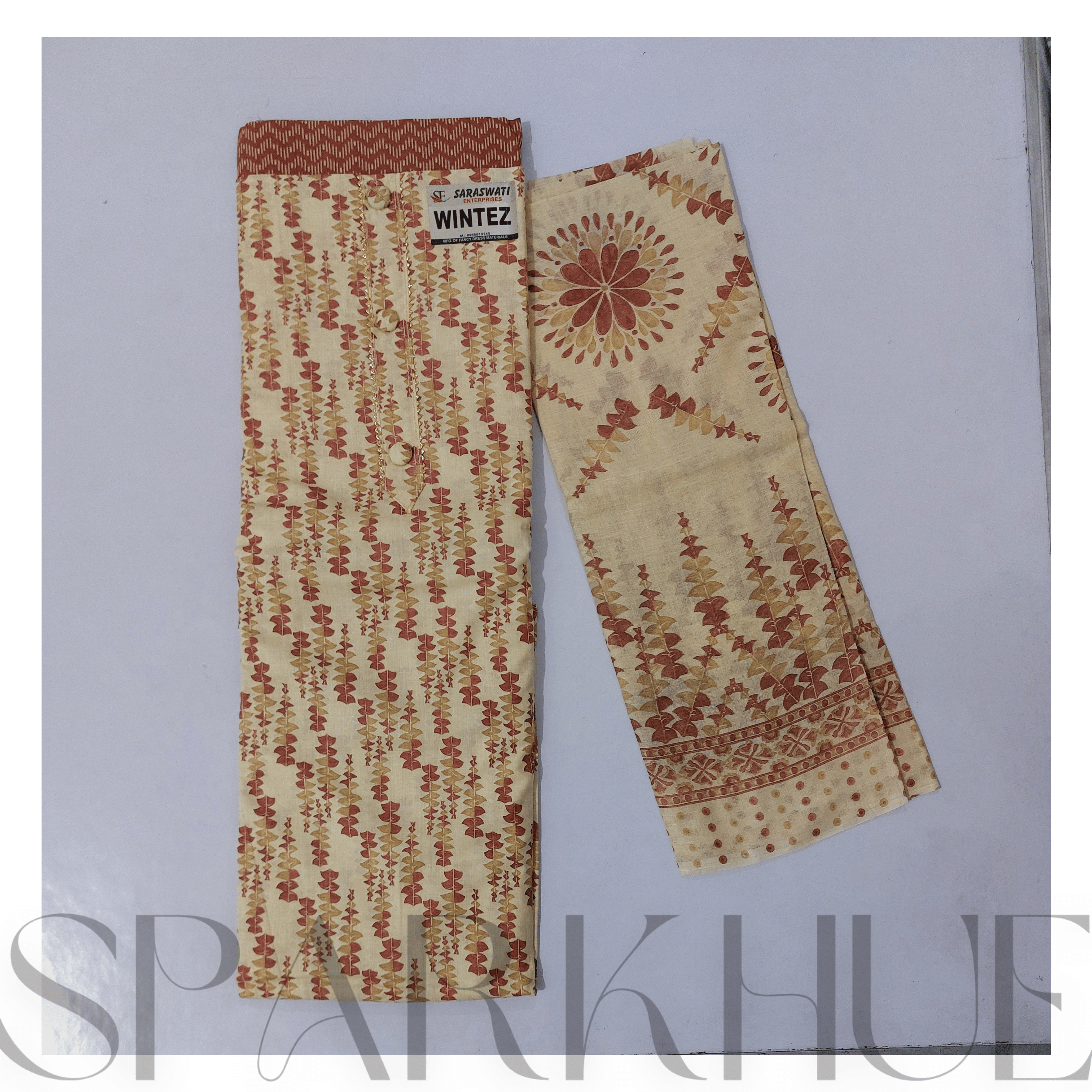 Unstitched floral printed pure cotton kurta set