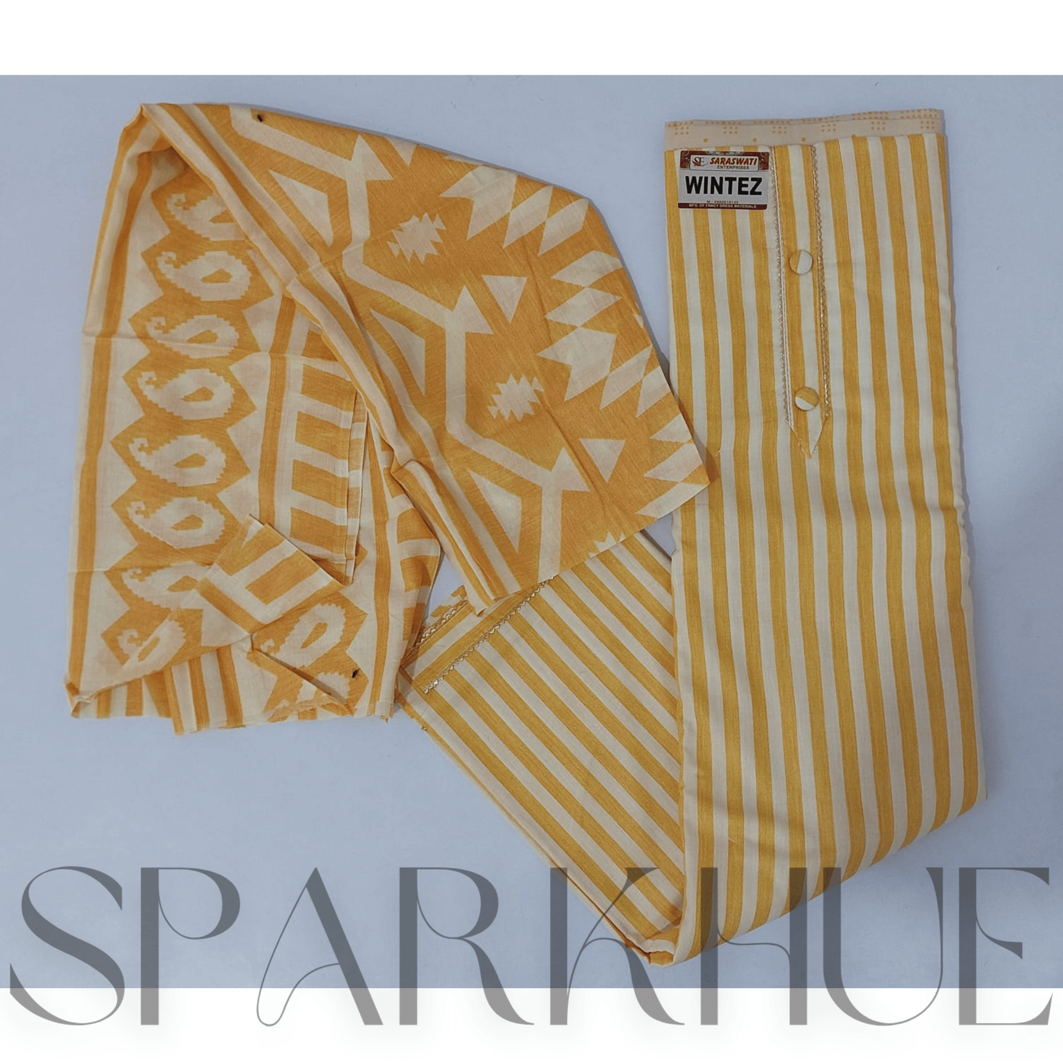 Unstitched pure cotton kurta set yellow and white design