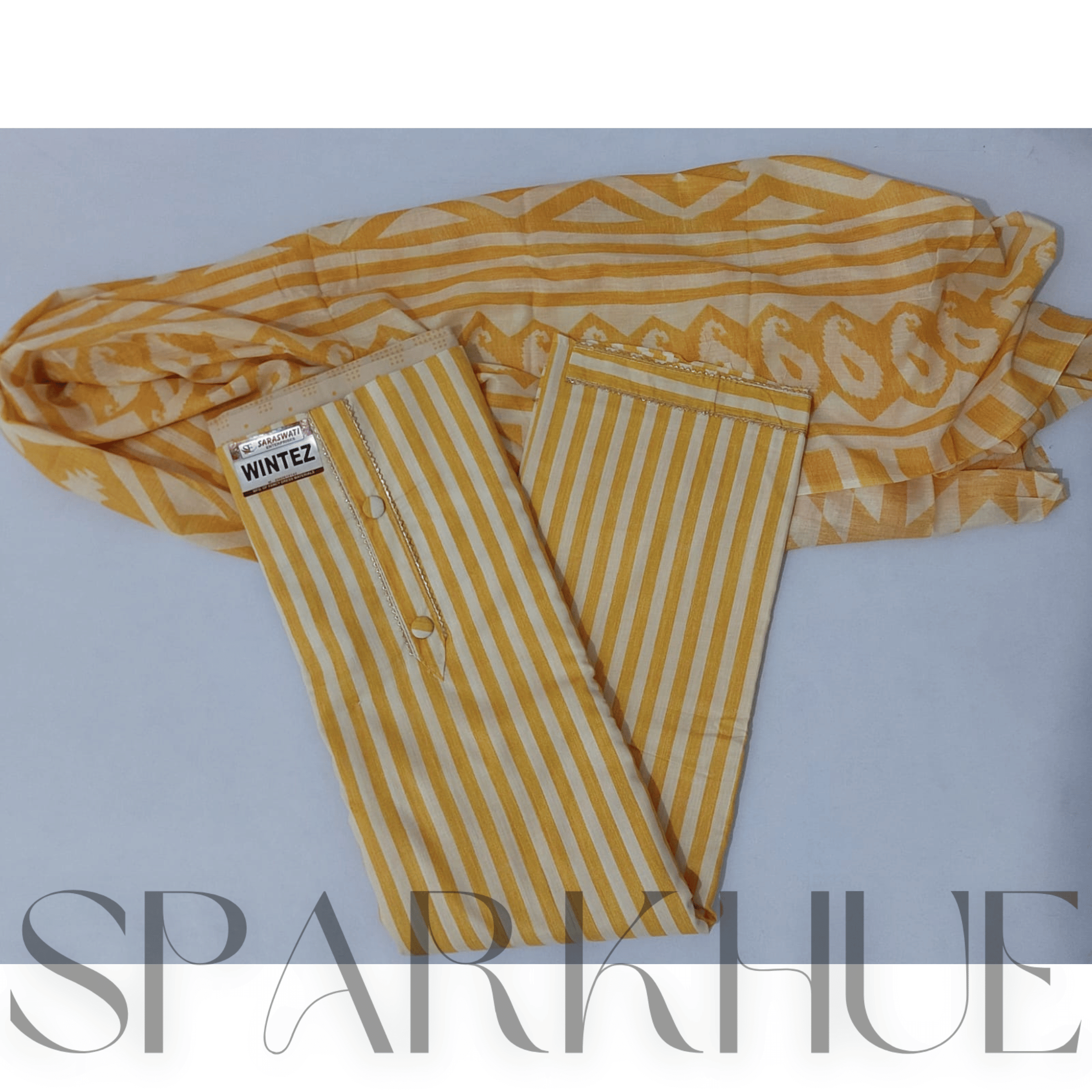 Unstitched pure cotton kurta set yellow and white design