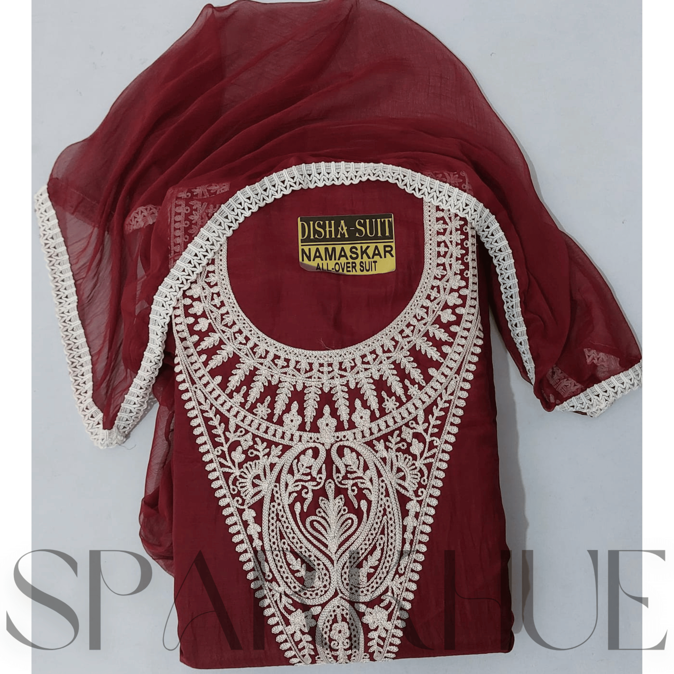 Unstitched traditional marron color kurta set