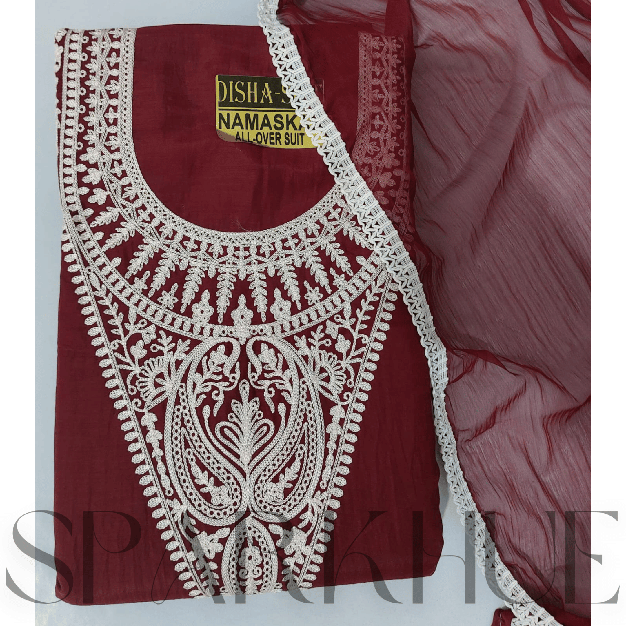 Unstitched traditional marron color kurta set