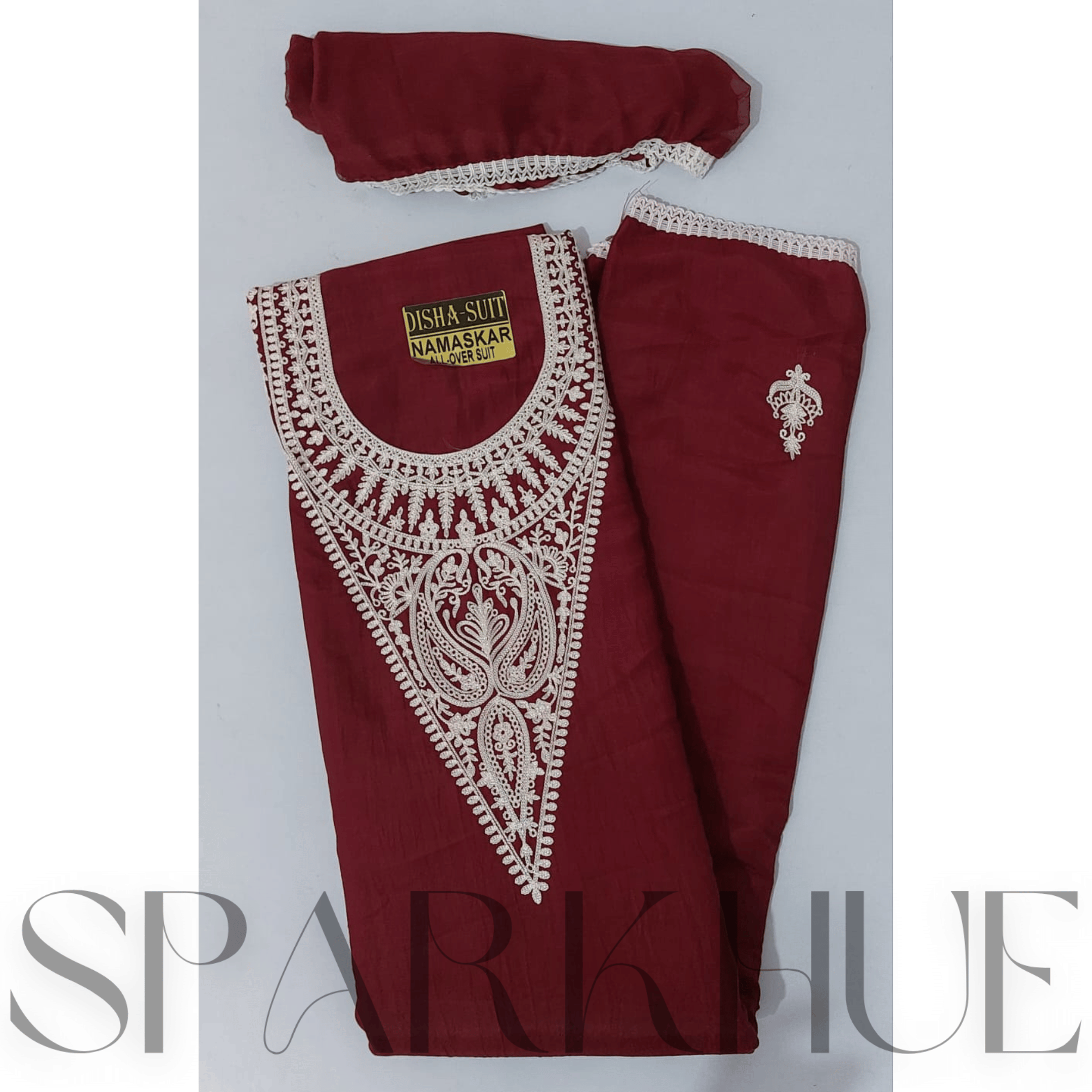 Unstitched traditional marron color kurta set