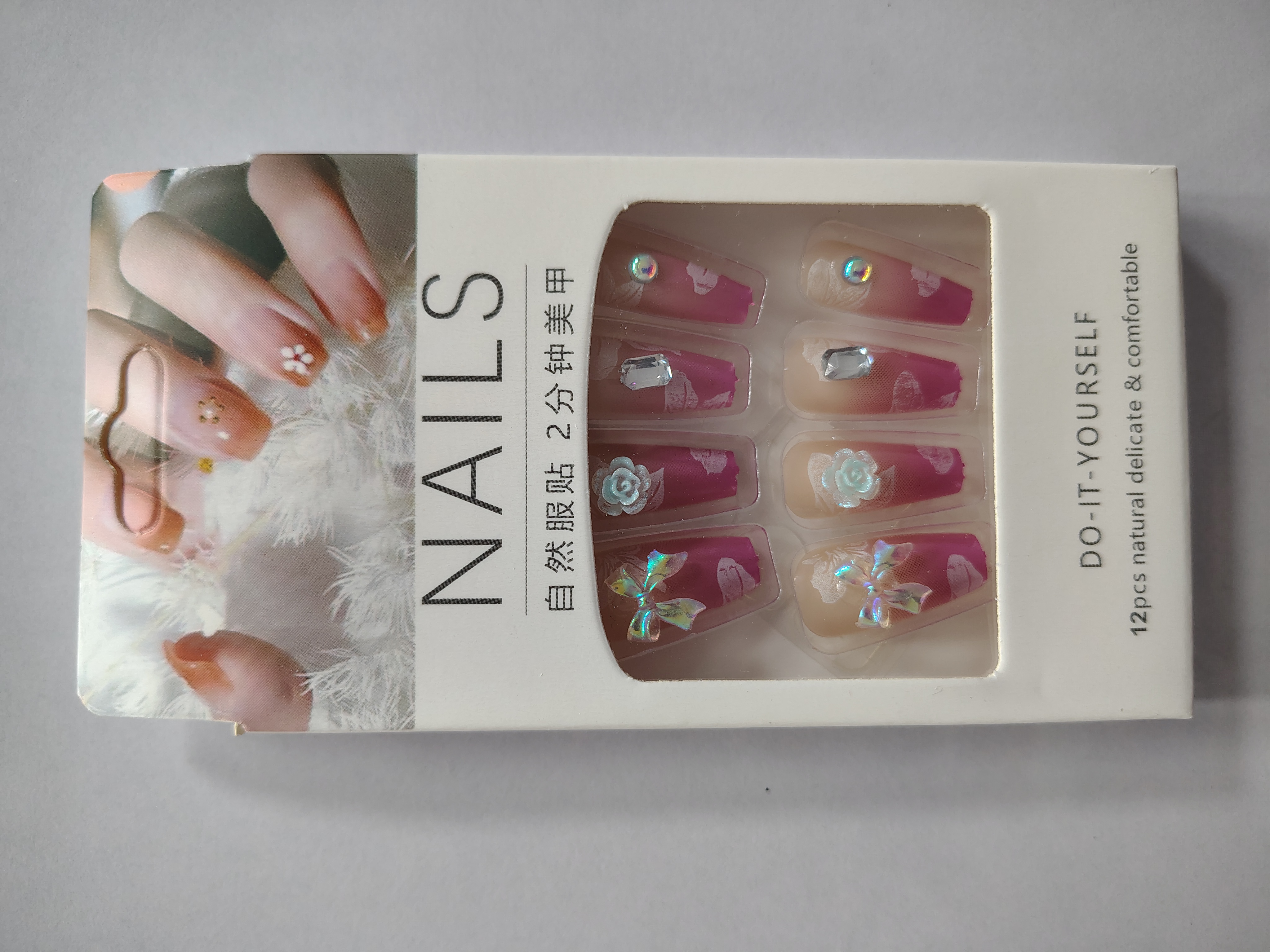  Artificial Reusable colorful Stone Décor Nails Set With Glue Set of 2 Pack