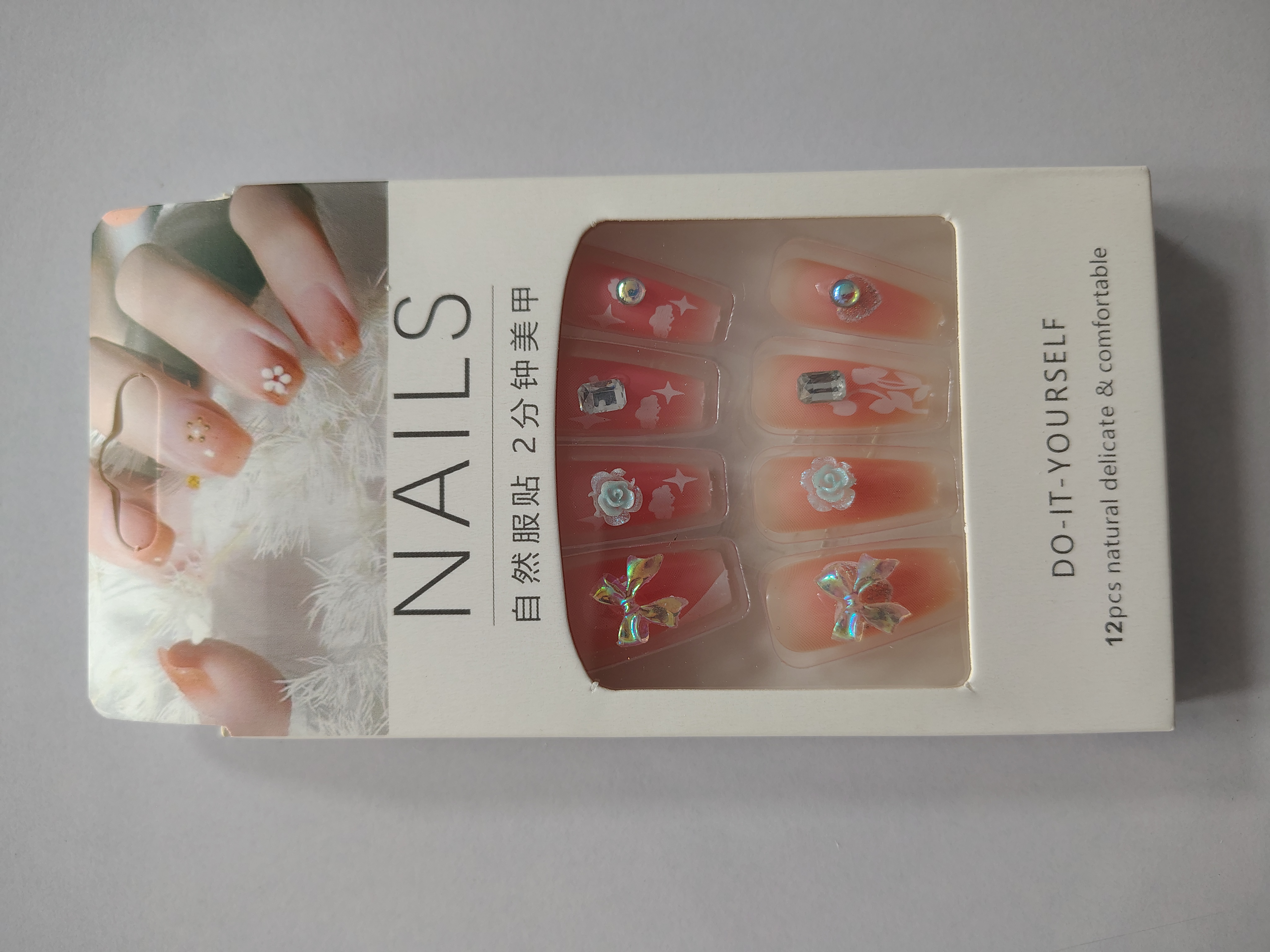 Artificial Reusable Colorful Stone Décor Nails Set With Glue Set of 2 Pack