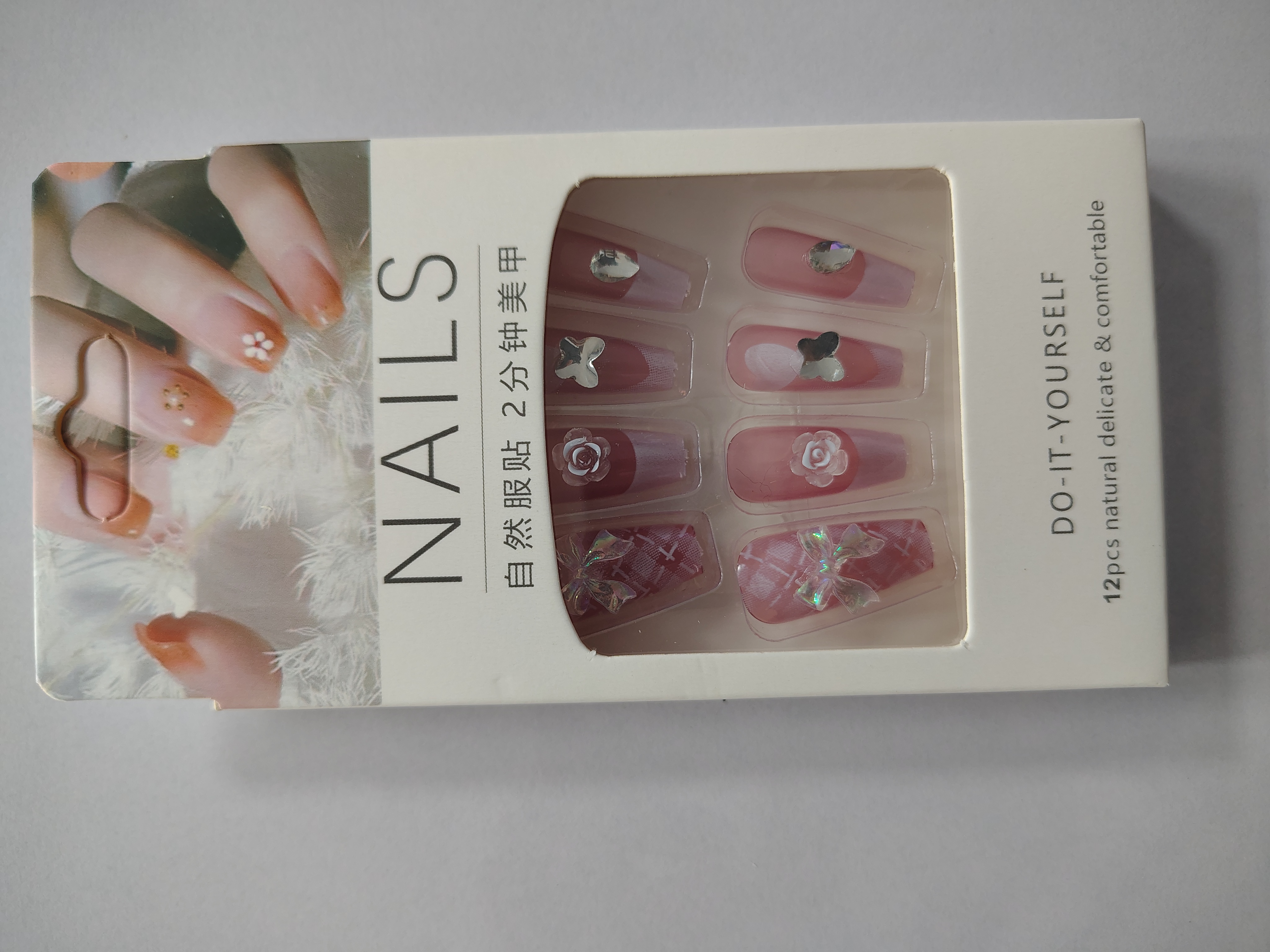 Artificial Reusable Colorful Stone Décor Nails Set With Glue Set of 2 Pack