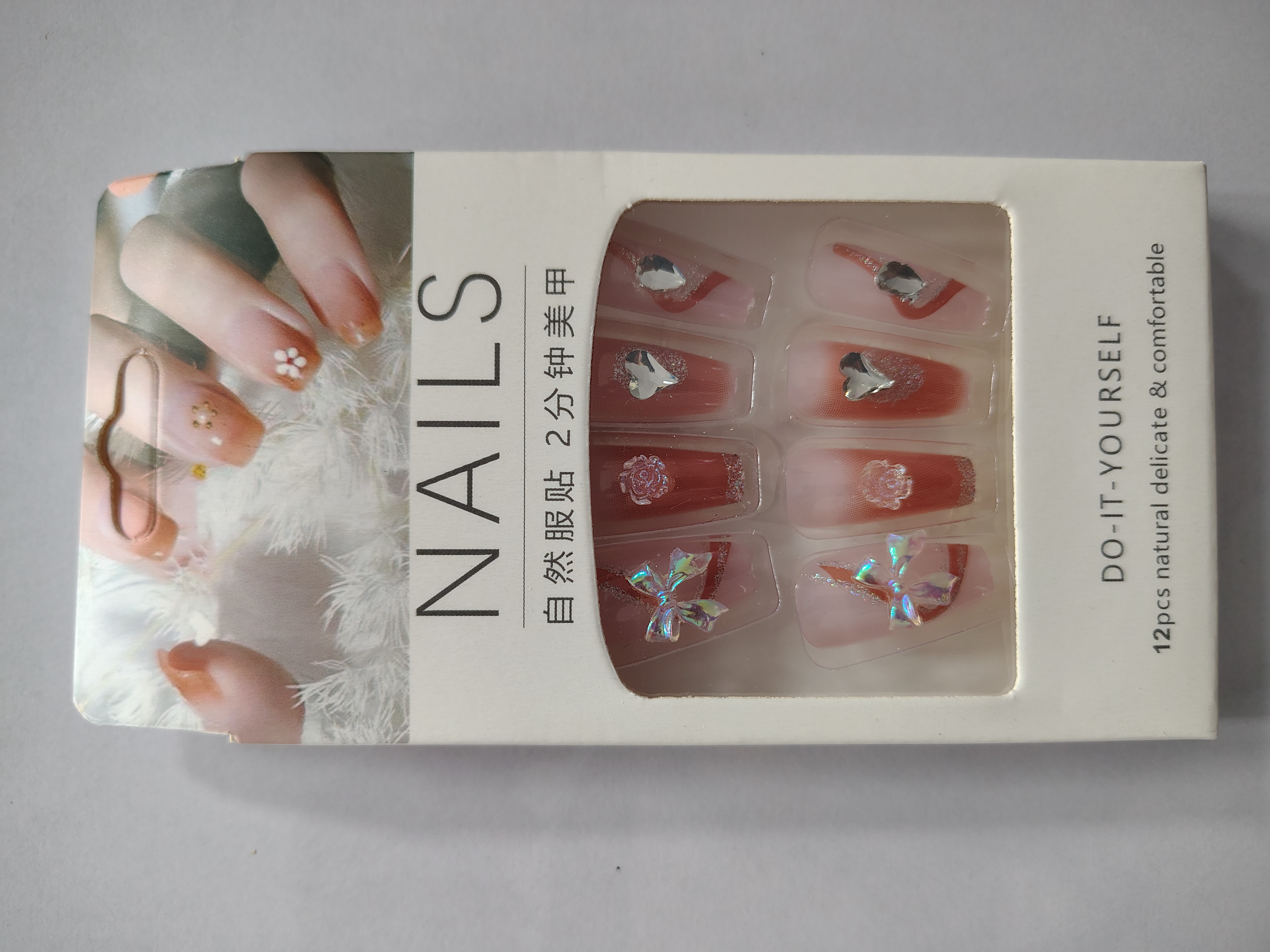 Artificial Reusable Colorful Stone Décor Nails Set With Glue Set of 2 Pack