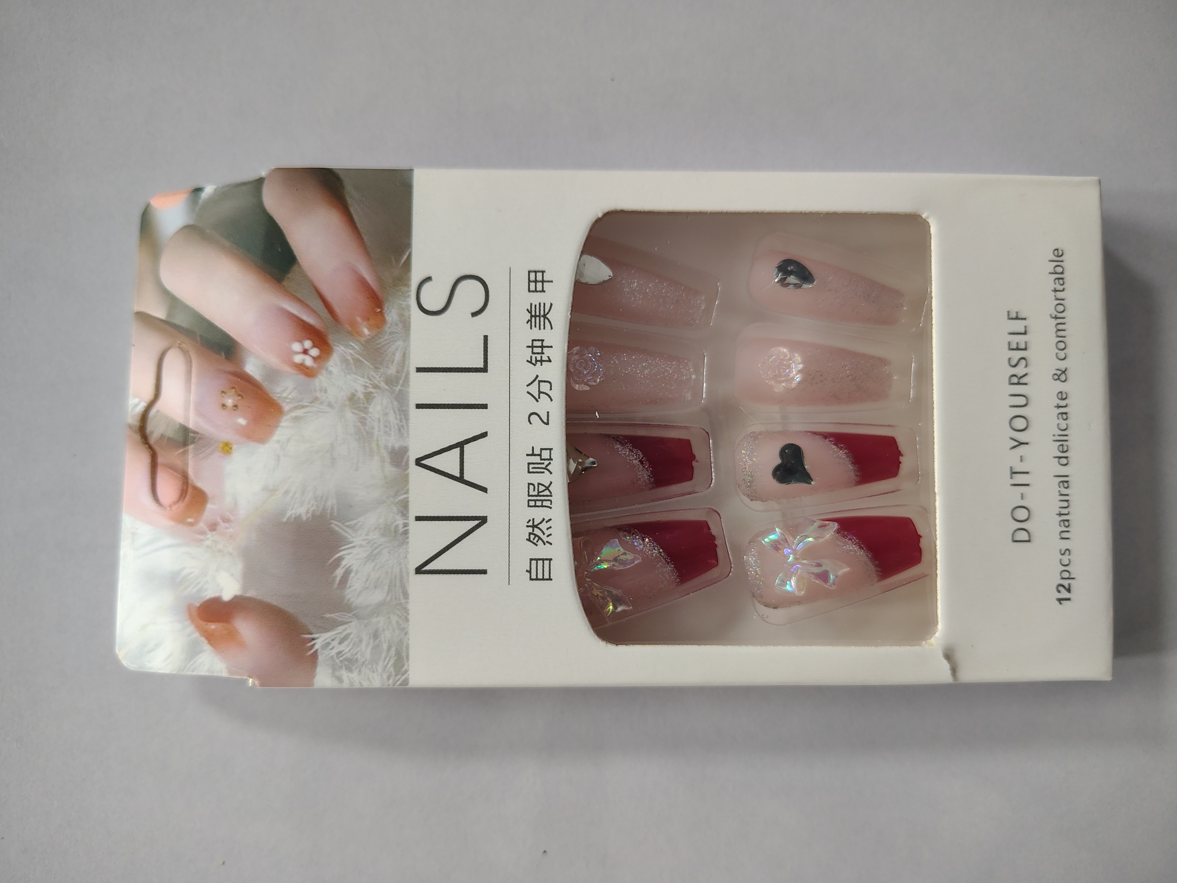 Artificial Reusable Colorful Stone Décor Nails Set With Glue Set of 2 Pack