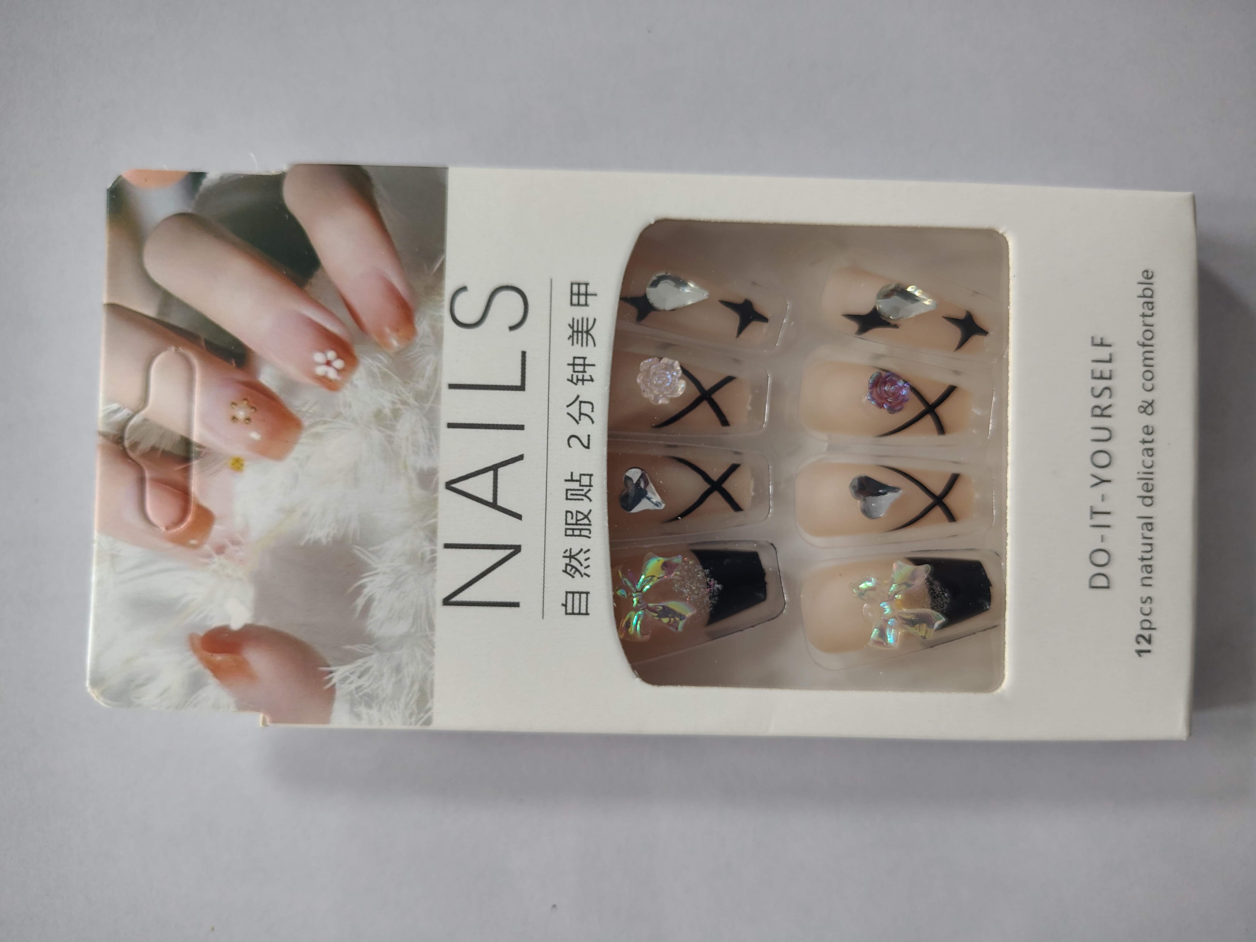 Artificial Reusable Colorful Stone Décor Nails Set With Glue Set of 2 Pack