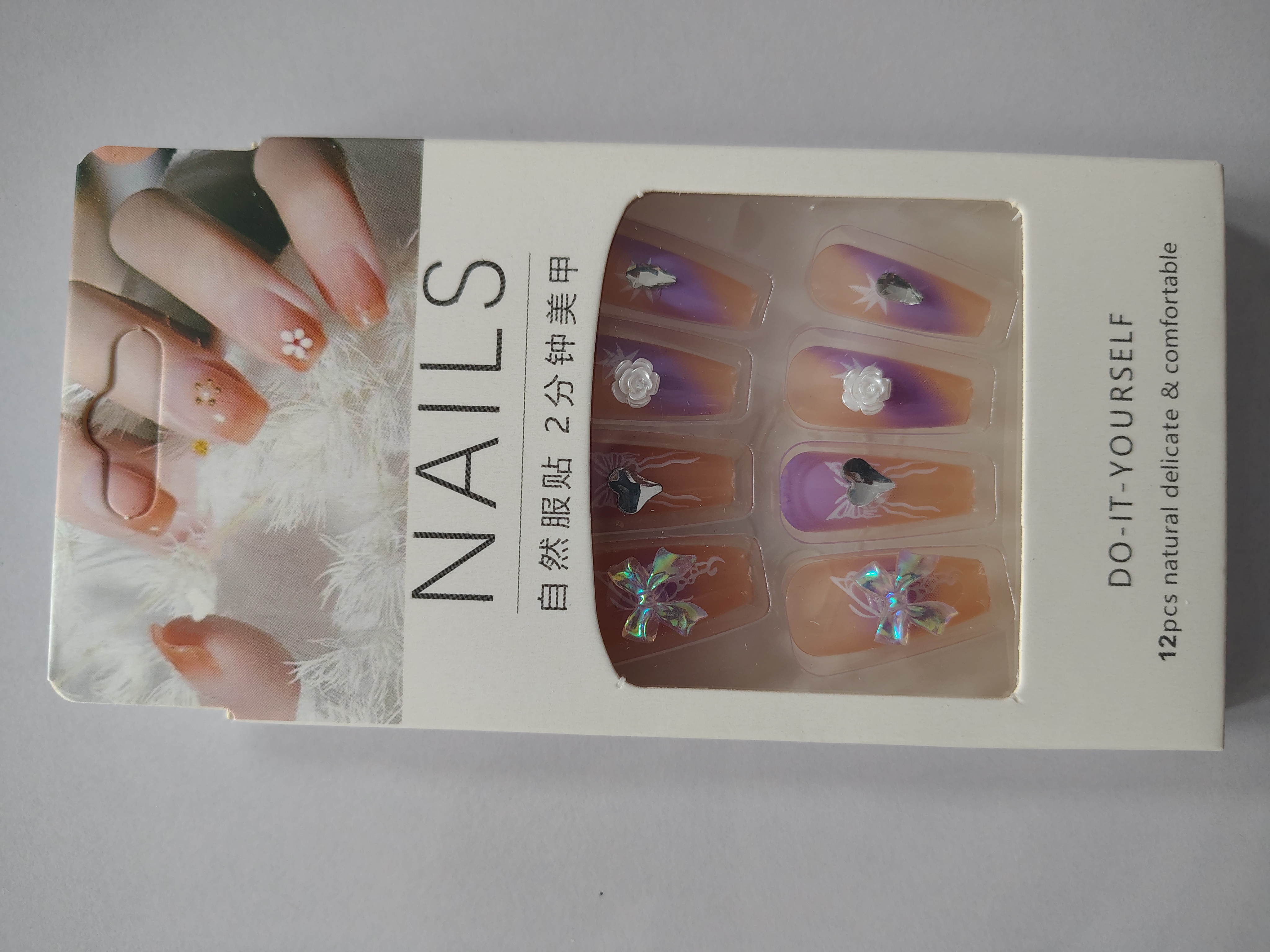 Artificial Reusable  colorful Stone  Décor Nails Set With Glue Set of 2 Pack