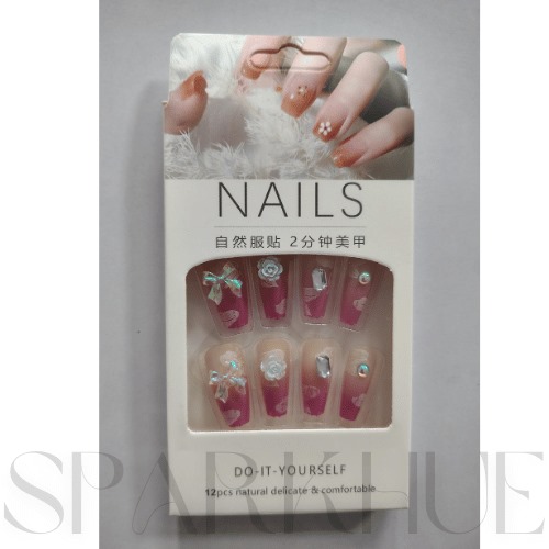  Artificial Reusable  colorful Stone Décor Nails Set With Glue Set of 2 Pack