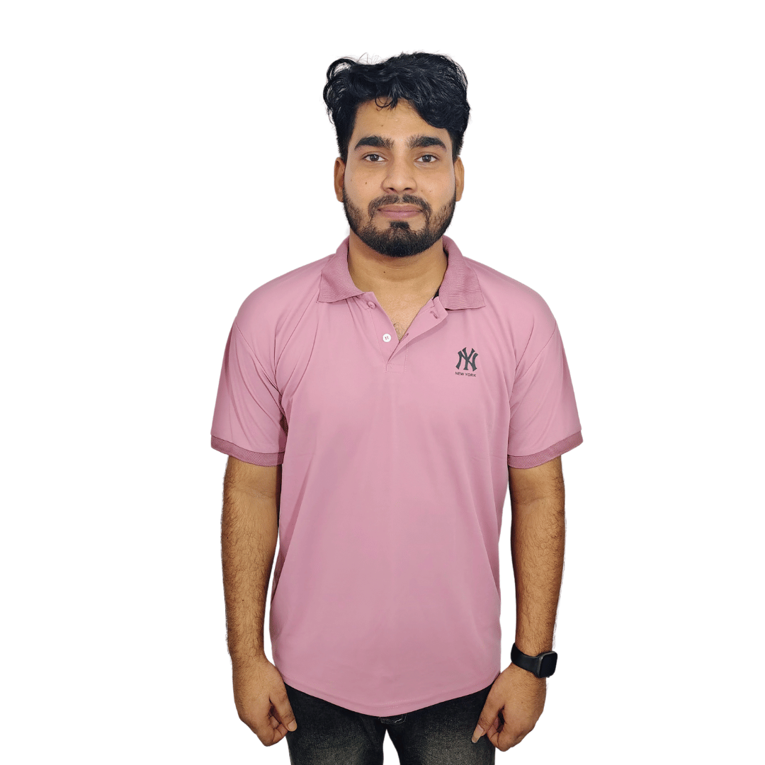 Men Solid Polo Neck Polyester Pink T-Shirt