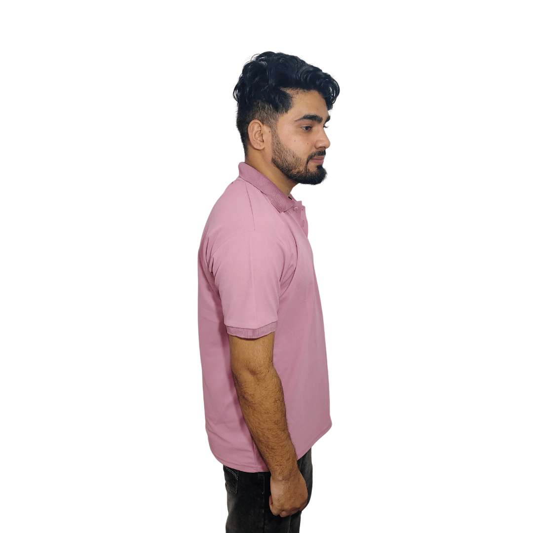 Men Solid Polo Neck Polyester Pink T-Shirt