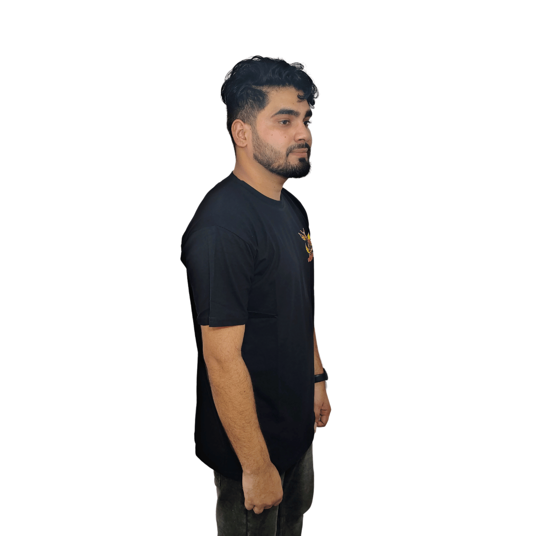 Men Printed Round Neck Pure Cotton Black T-Shirt