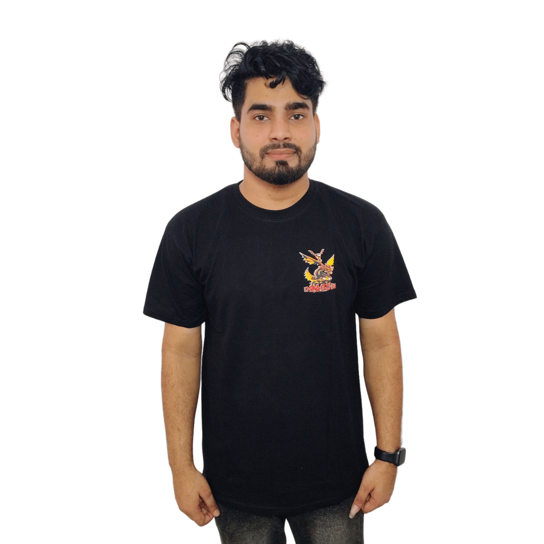 Men Printed Round Neck Pure Cotton Black T-Shirt