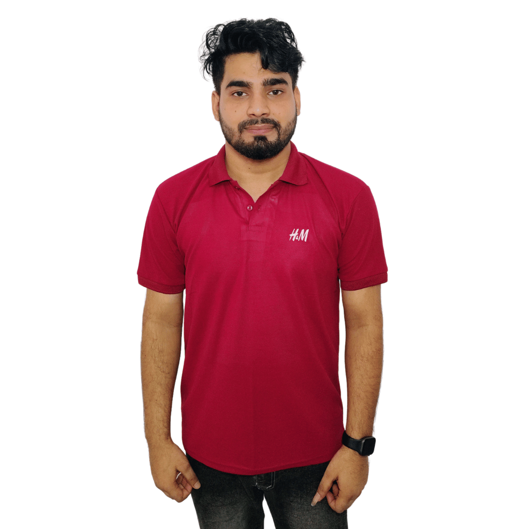 Men Solid Polo Neck Polyester Pink T-Shirt
