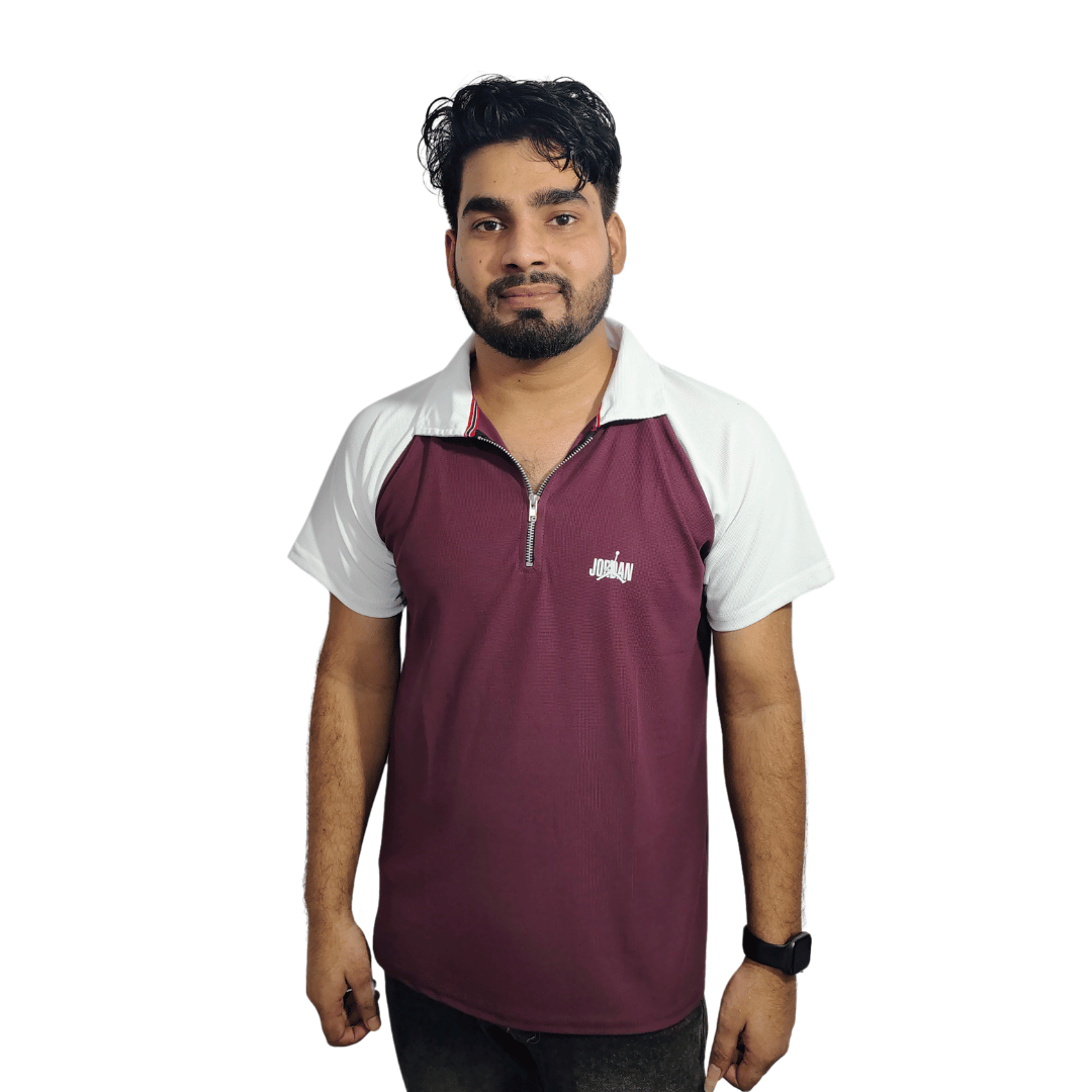 Men Solid Polo Neck Cotton Blend Grey T-Shirt