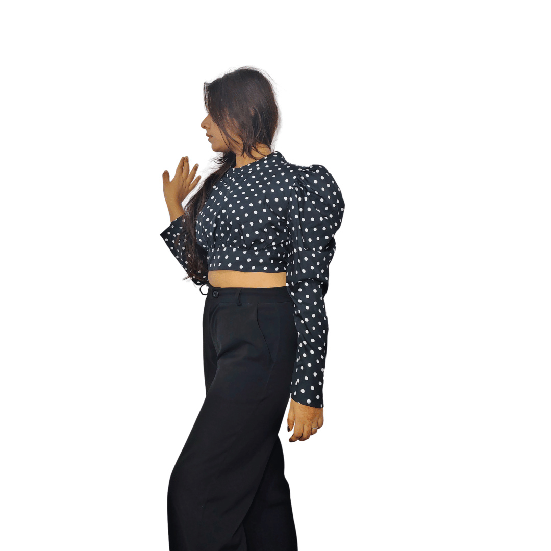 Women's Polka Dot, Crop Top, Solid Color Available in White and Black