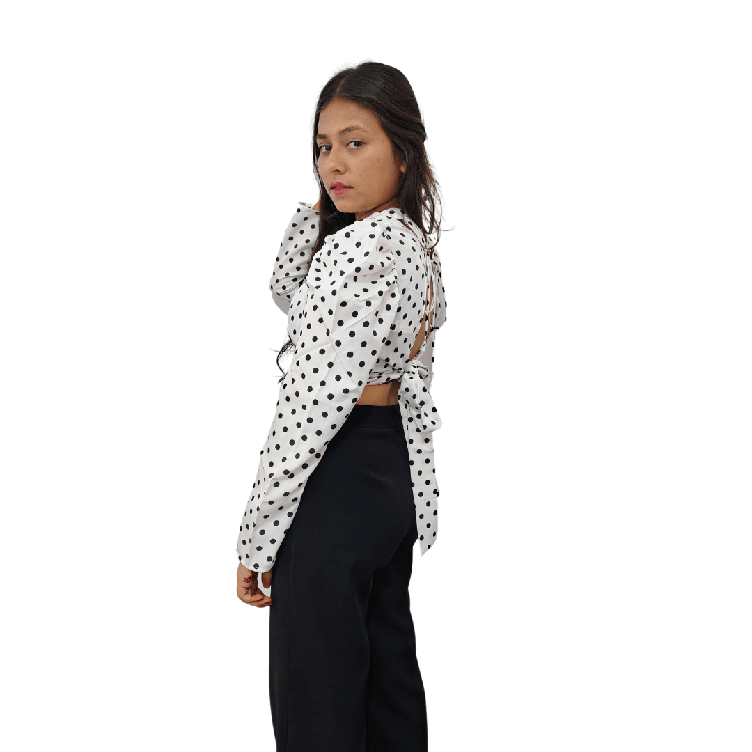 Women's Polka Dot, Crop Top, Solid Color Available in White and Black