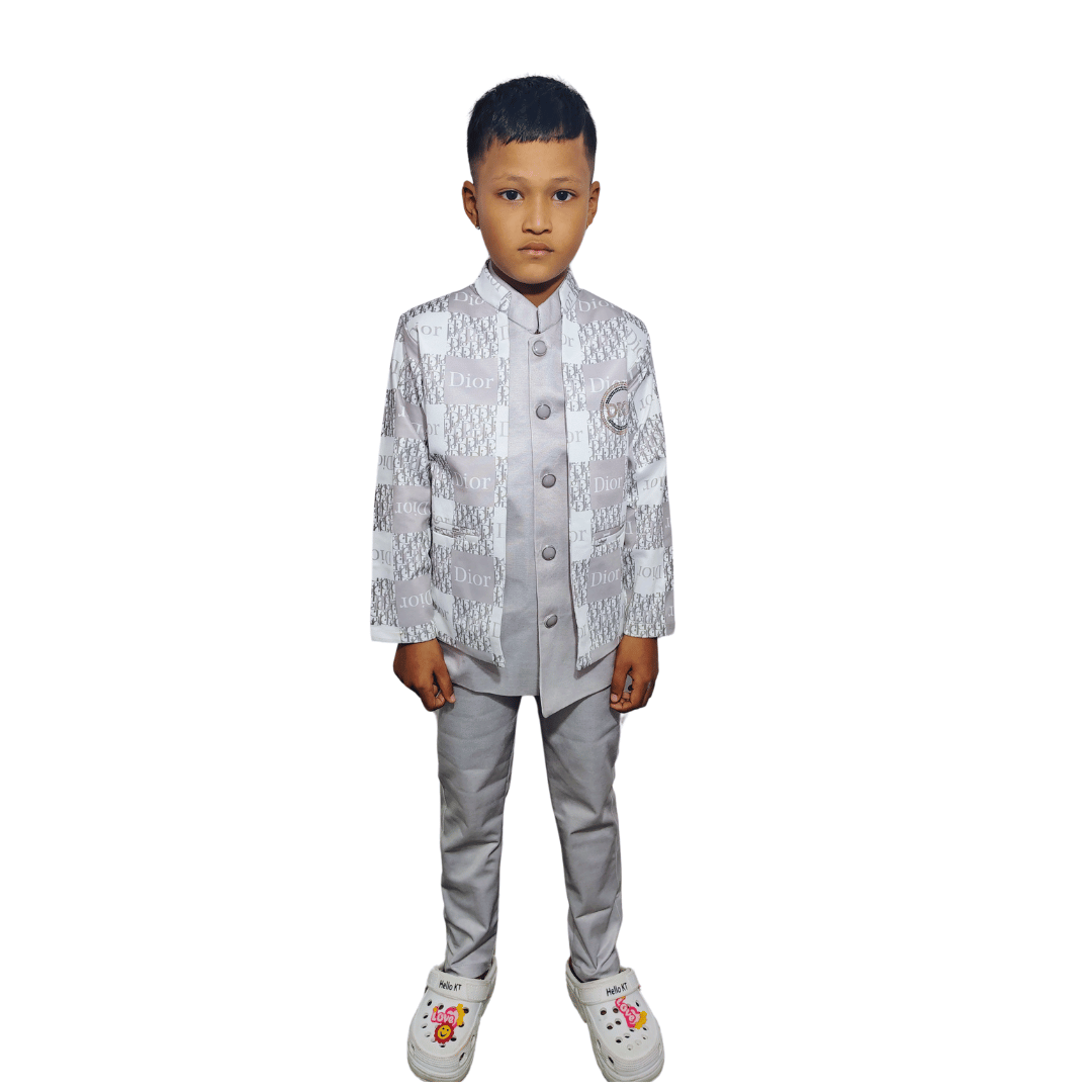 Boys Festive & Party, Wedding Sherwani and Churidar Set  (Grey Pack of 1)