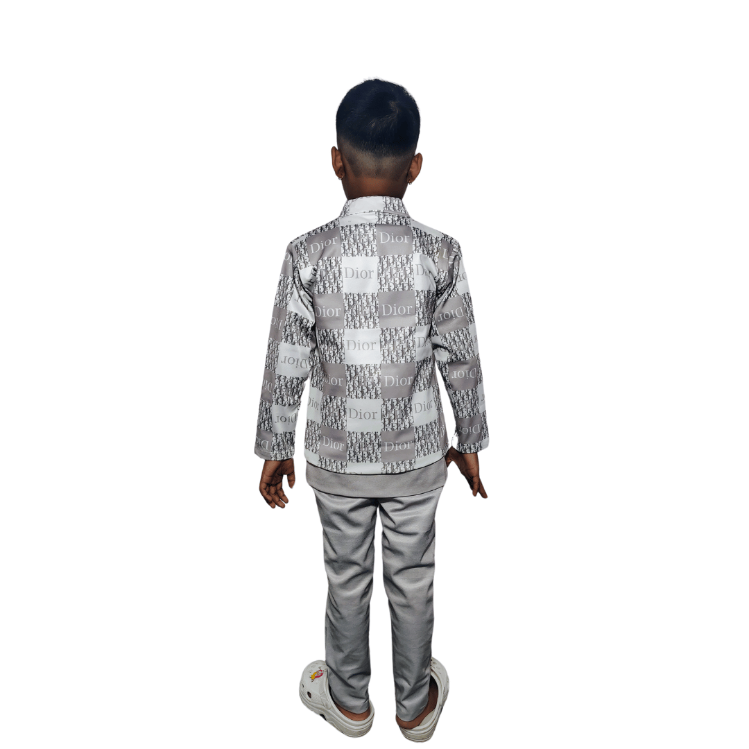Boys Festive & Party, Wedding Sherwani and Churidar Set  (Grey Pack of 1)