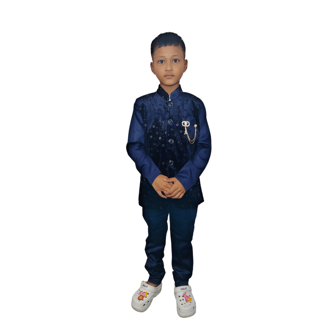Boys Festive & Party, Wedding Blazer and Pant Set (Dark Blue Pack of 1)