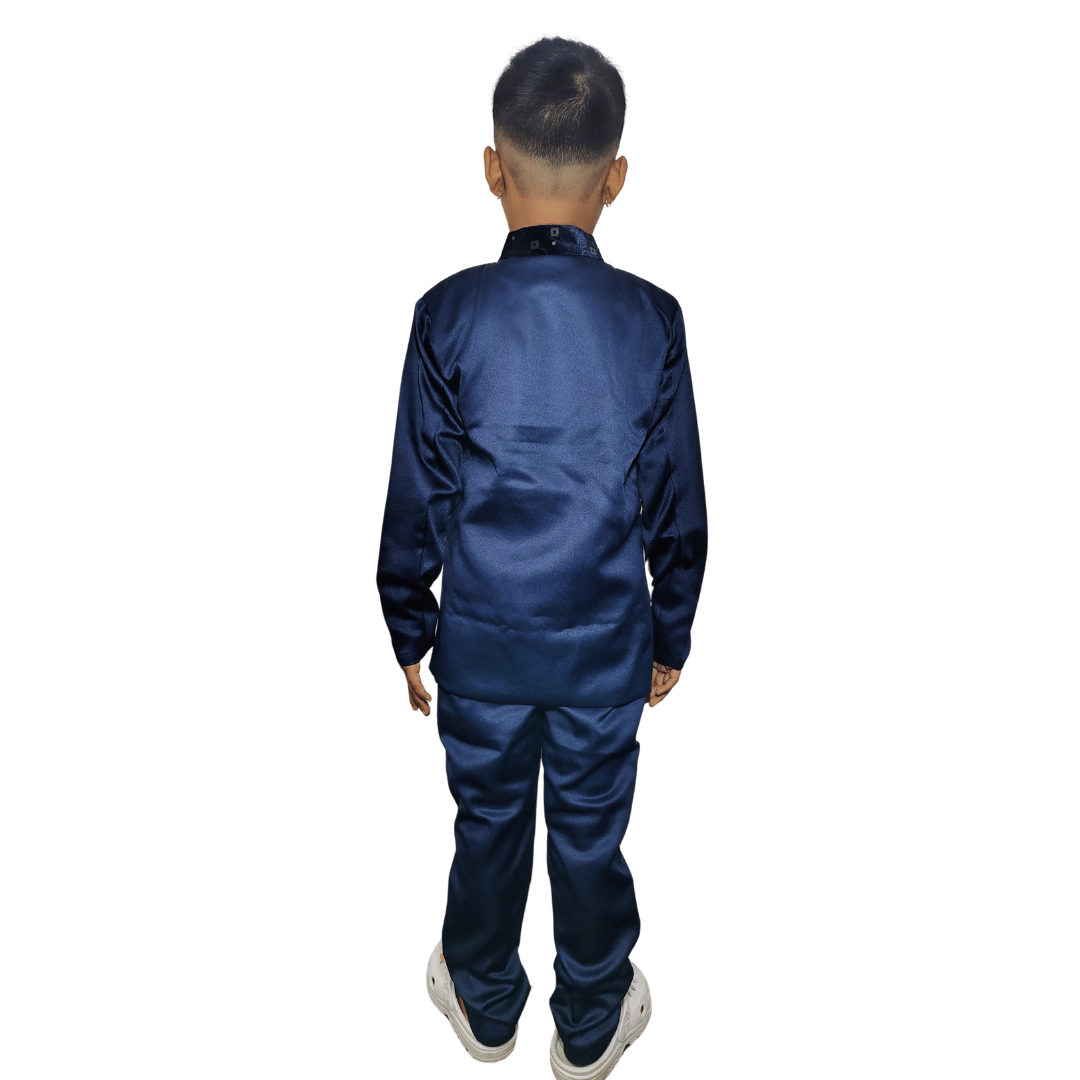 Boys Festive & Party, Wedding Blazer and Pant Set  (Dark Blue Pack of 1)