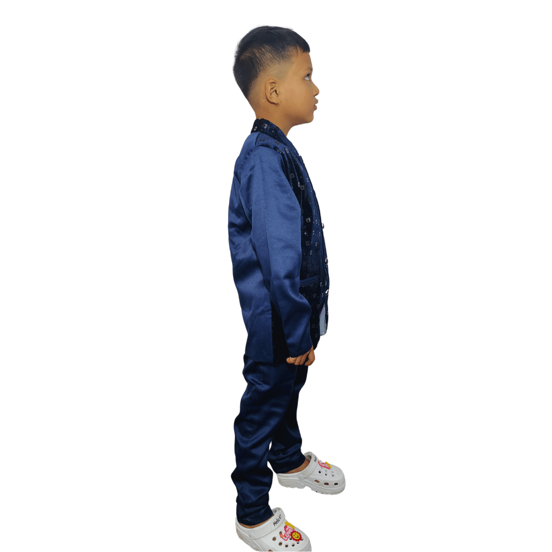 Boys Festive & Party, Wedding Blazer and Pant Set  (Dark Blue Pack of 1)