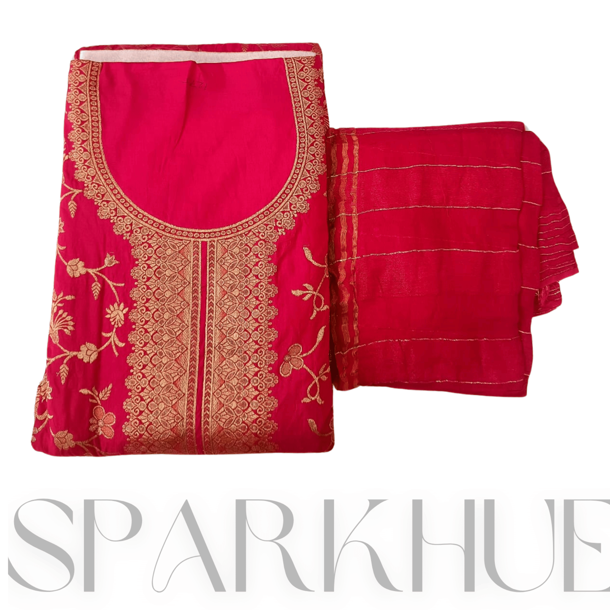  Unstitched women fashion wear embroidered bright pink elegant traditional (Banarasi Kurti)