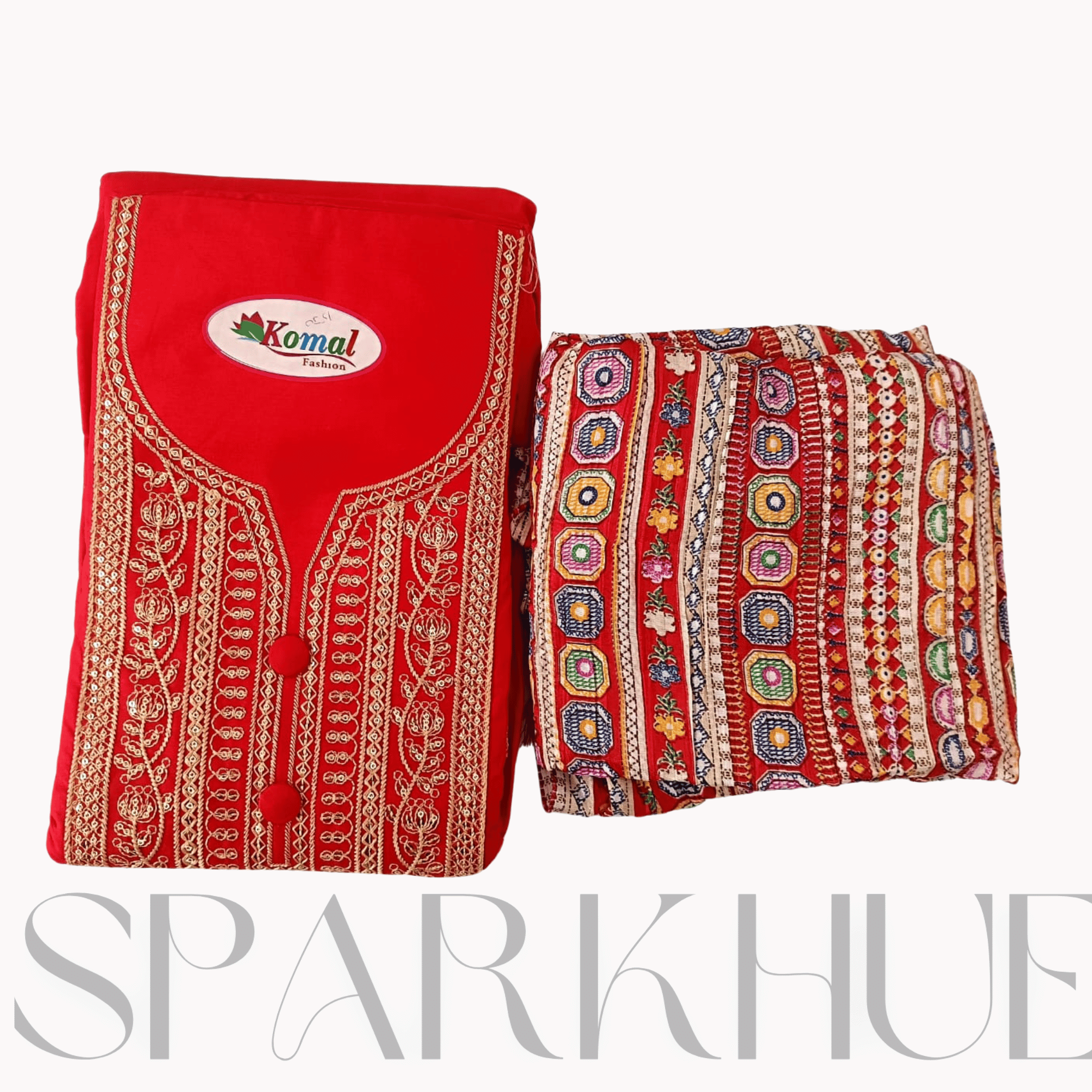 Unstitched Cotton Blend Salwar Suit Material Embroidered