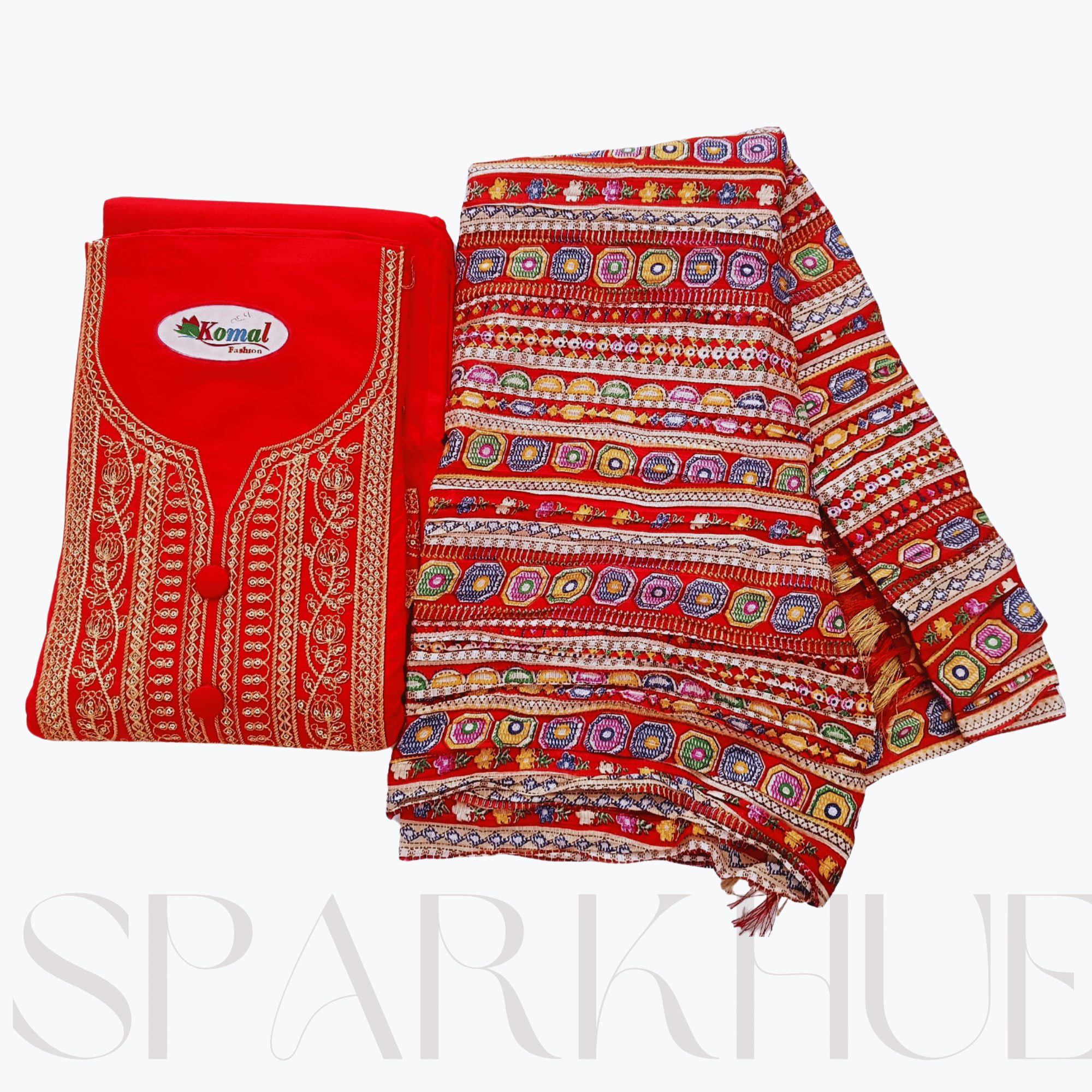 Unstitched Cotton Blend Salwar Suit Material Embroidered