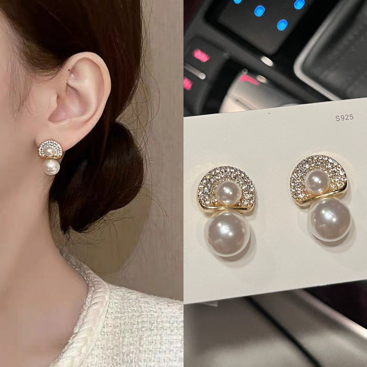 Pearl Rhinestone Korean Earrings Pearl