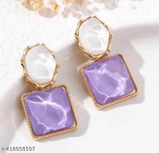 Round Square Stone Korean Style Fashion Earrings For Girl