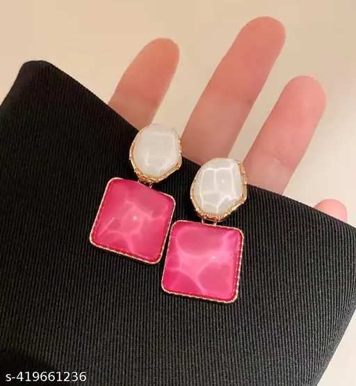 Round Square Stone Korean Style Fashion Earrings For Girl