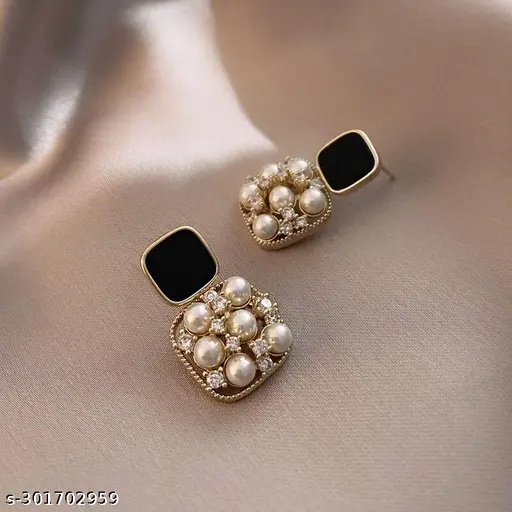 Women's Short Drop Earrings Black Austria Freshwater Drop Crystal Earring Women's Claasy Earrings