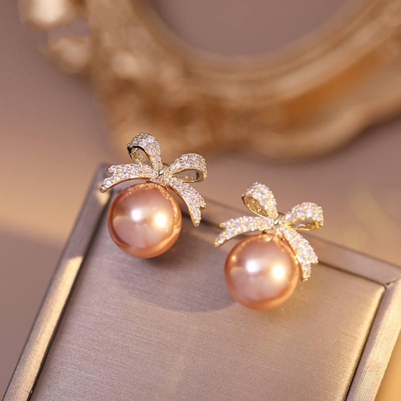  Pearl & Rhinestone Bowknot Ear Clips, High-End Non-Pierced Earrings Wholesale