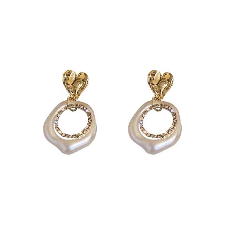 Gold-Toned & White Classic Drop Earrings
