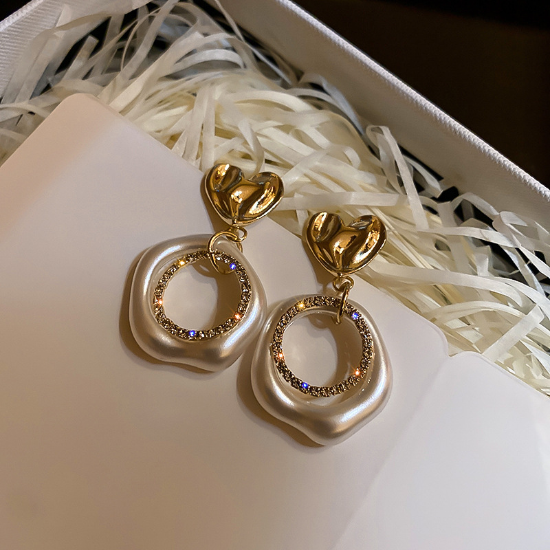 Gold-Toned & White Classic Drop Earrings