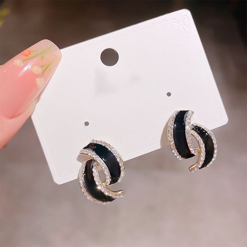 AMERICAN DIAMOND STONE BLACK STUD EARRINGS