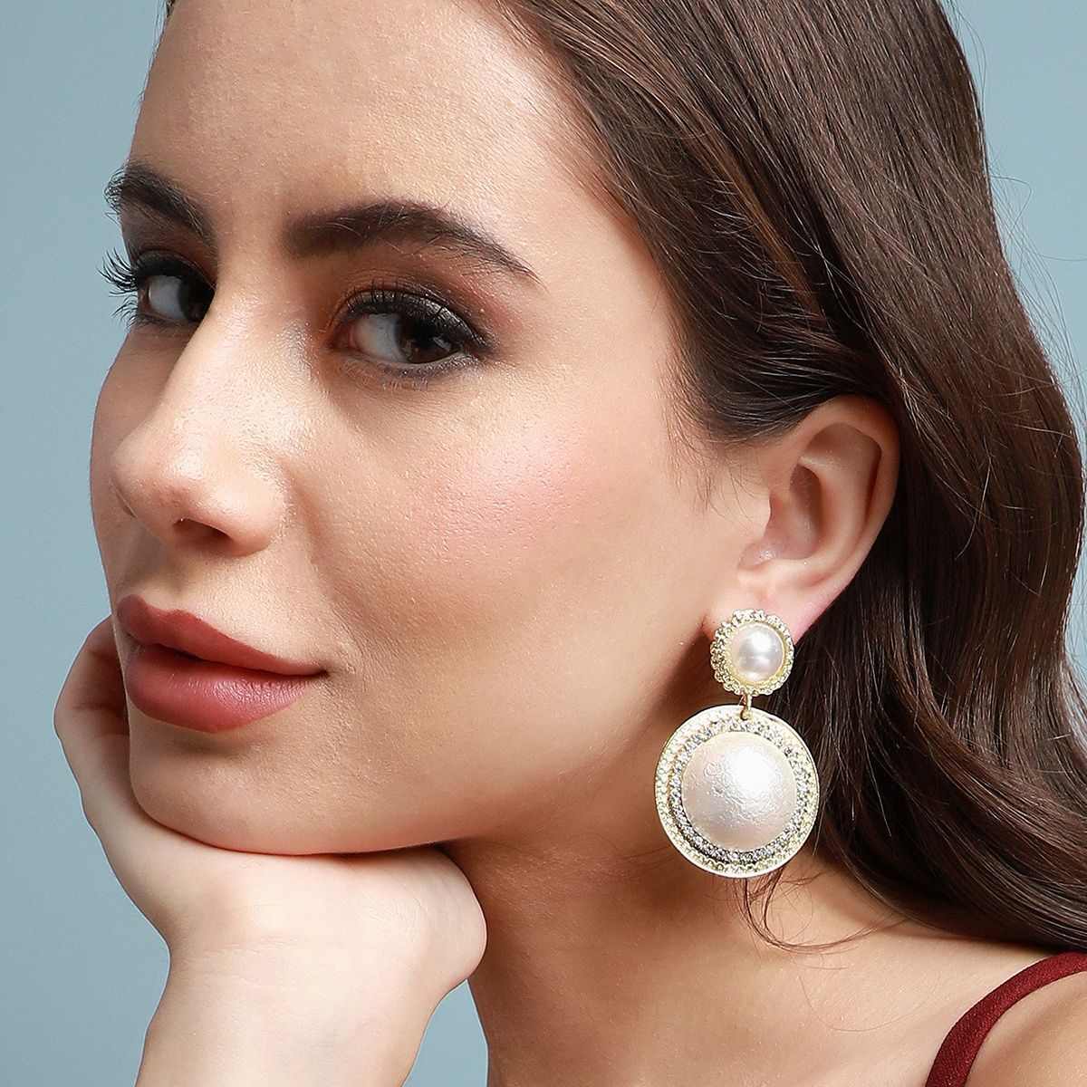 Arzonai Elegant Geometric Pearls Stud Earrings for Women Girls 